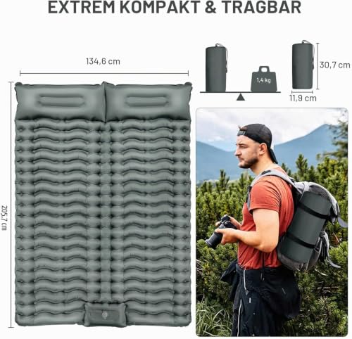 Detalle de Yuzonc Doppelschlafmatte – ultraleichte 2-Personen-Campingmatte mit Fußpumpe