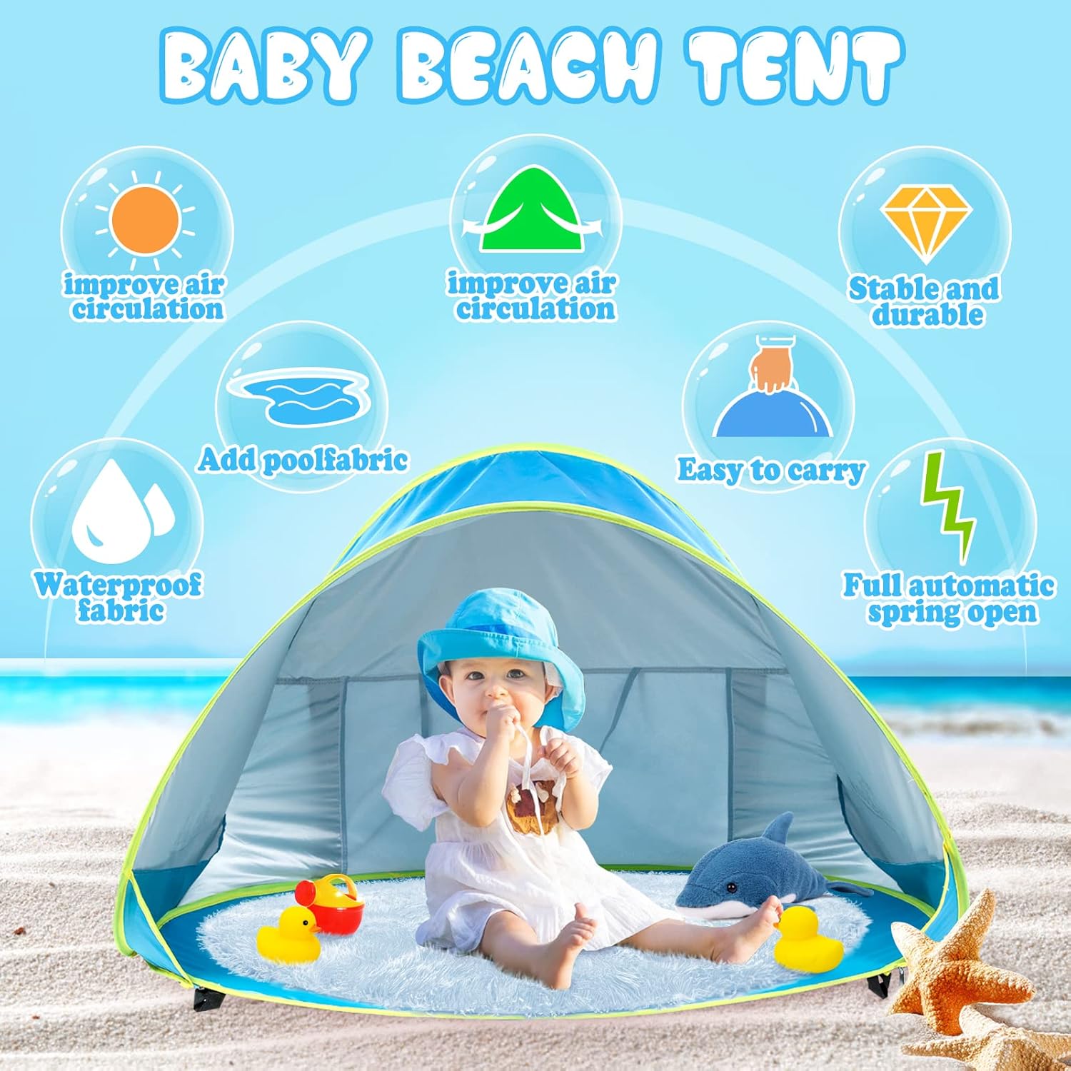 Thumbnail 1 de Monobeach Baby Beach Tent Pop Up Portable Shade Pool (UV Protection) for Infants