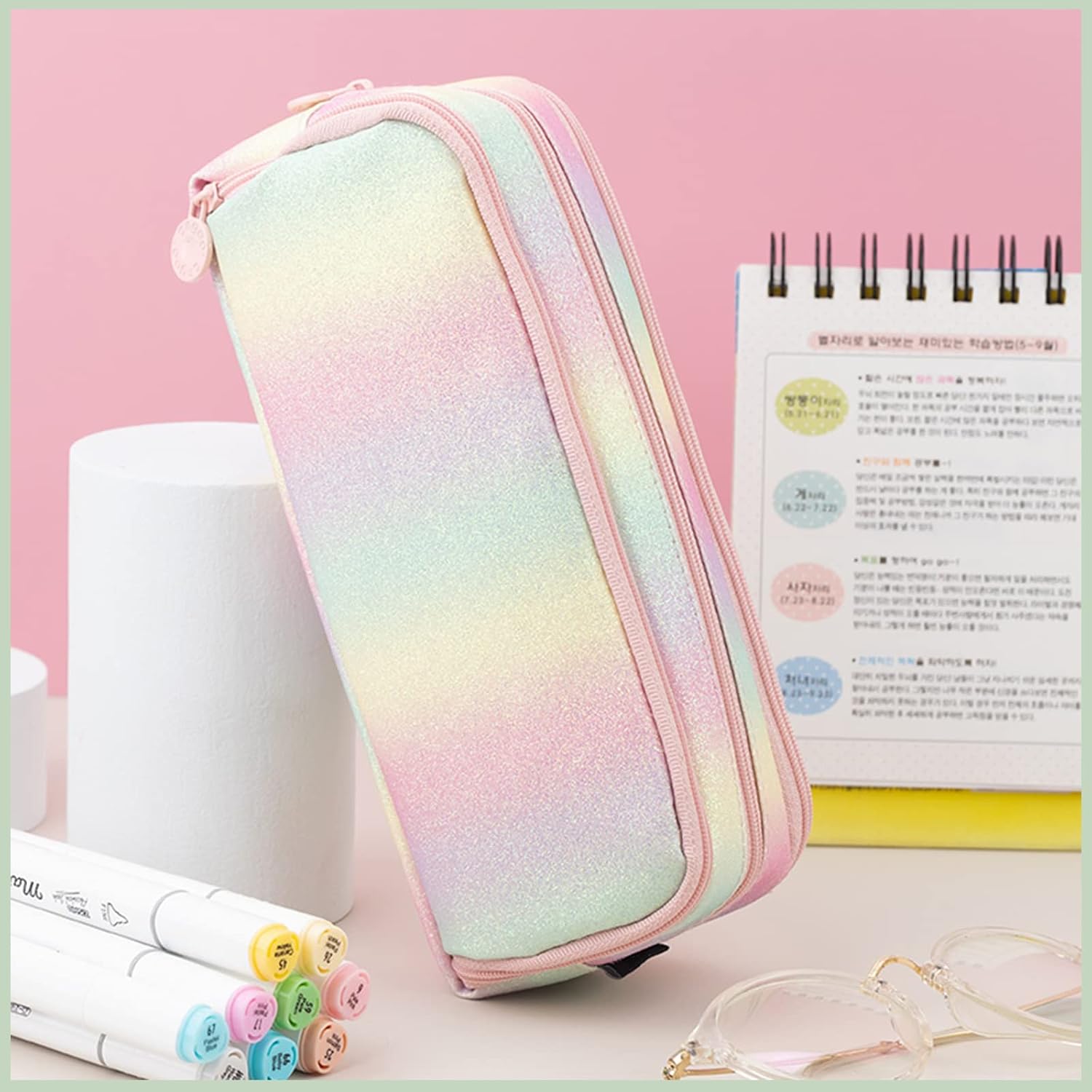 Detalle de X SIM FITNESSX Federmäppchen „3 Fach“ – großes Pencil Case mit Doppelöffnung für Schule & Büro