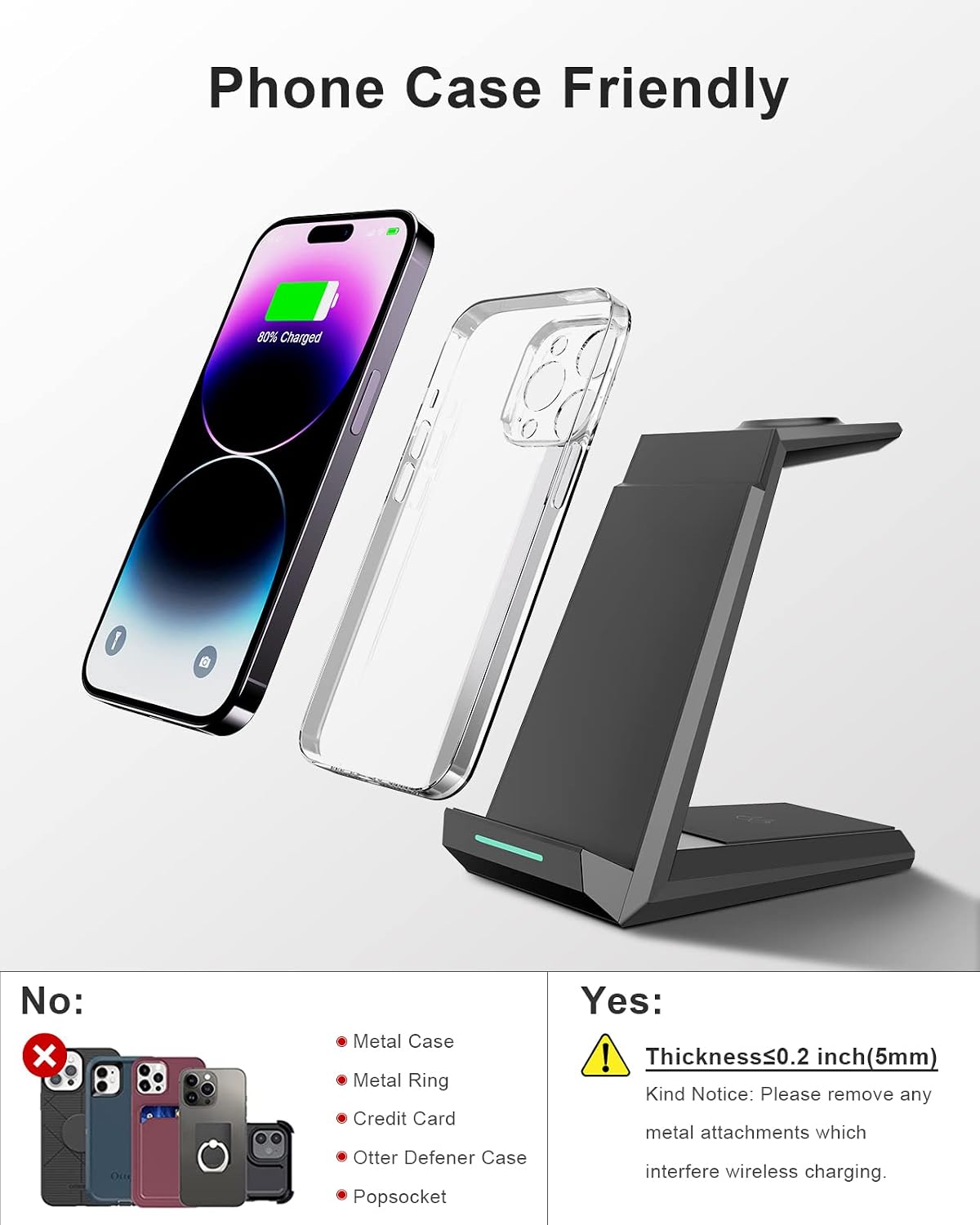 Detalle de ADADPU 3 in 1 Wireless Charger – 15W Fast Charging Station for iPhone, AirPods and Apple Watch