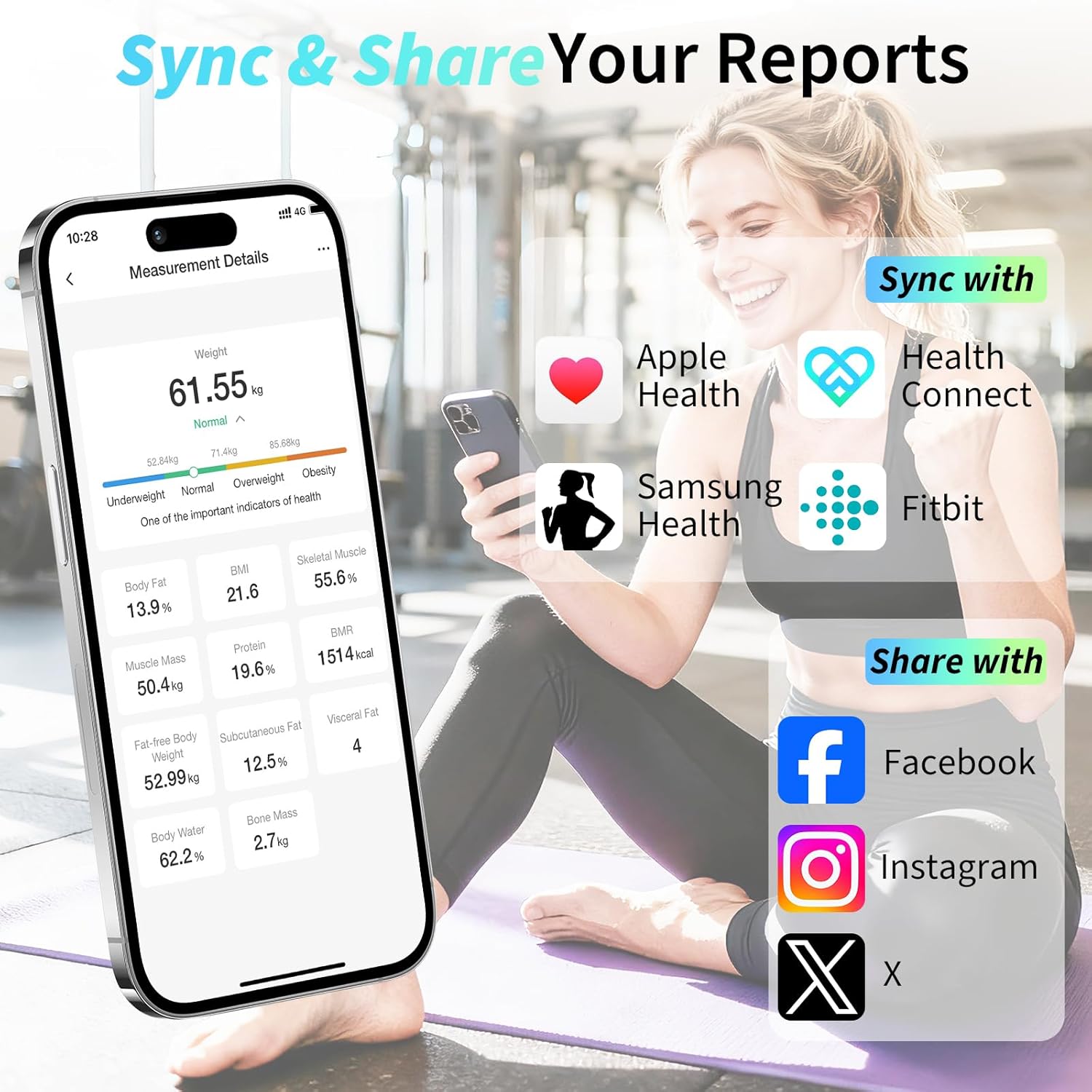 Detalle de arboleaf Smart Body Fat Scales with Bluetooth and 14 body composition metrics (400lb/180kg)