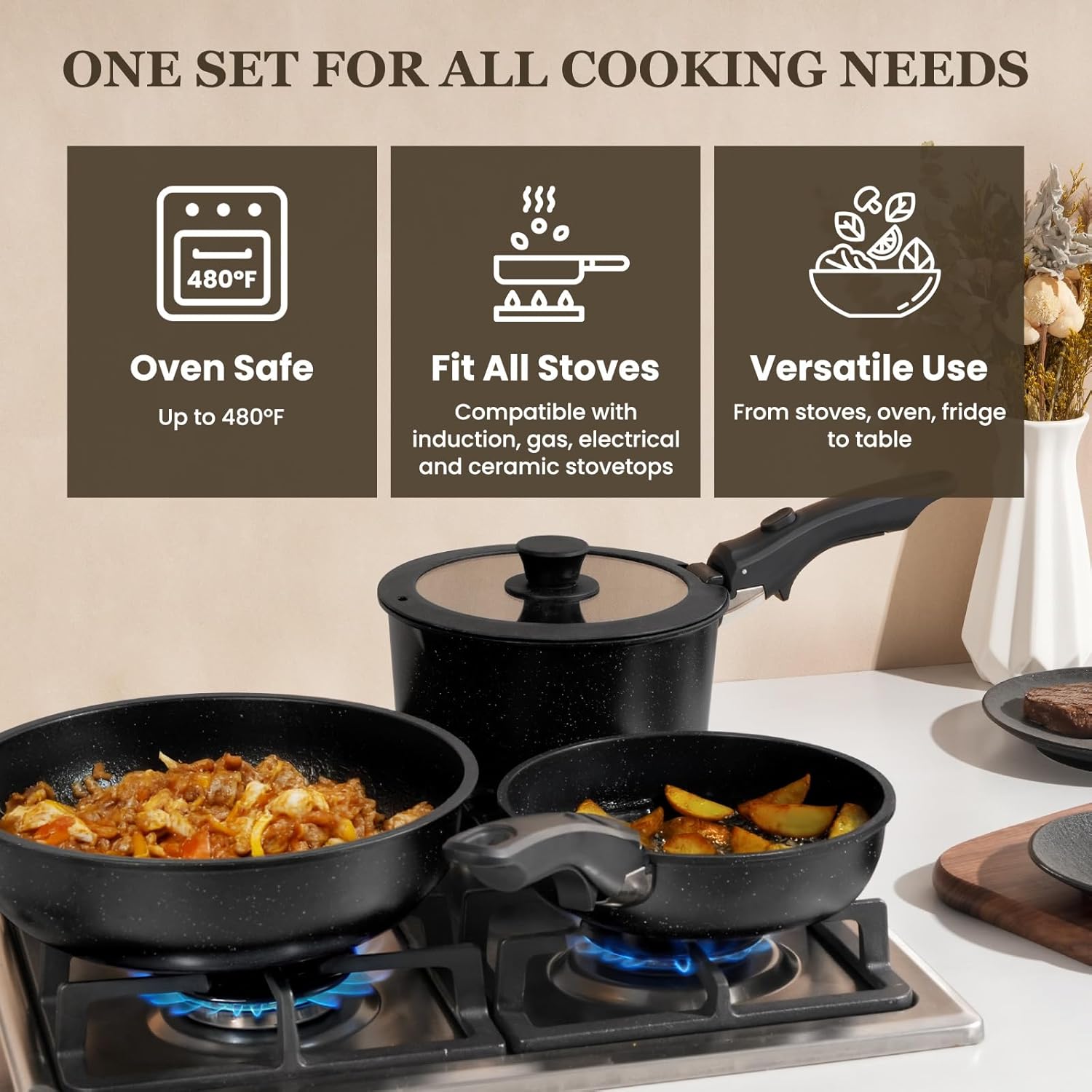 Detalle de KIKCOIN 20-Piece Nonstick Cookware Set