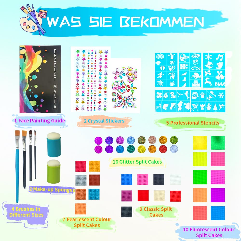 Thumbnail 1 de Kebuye Kinder Gesichts Farben Kinderschminke-Set mit 42 Farben (Body & Face Paint)