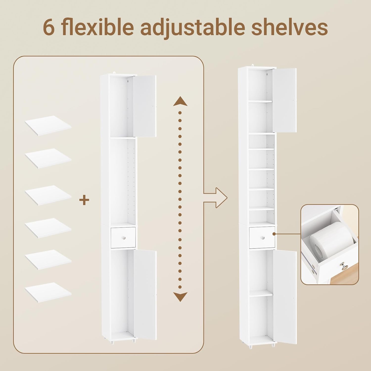 Thumbnail 6 de SoBuy BZR34-W Bathroom Cabinet, 20 cm Slim White Storage with Adjustable Shelves