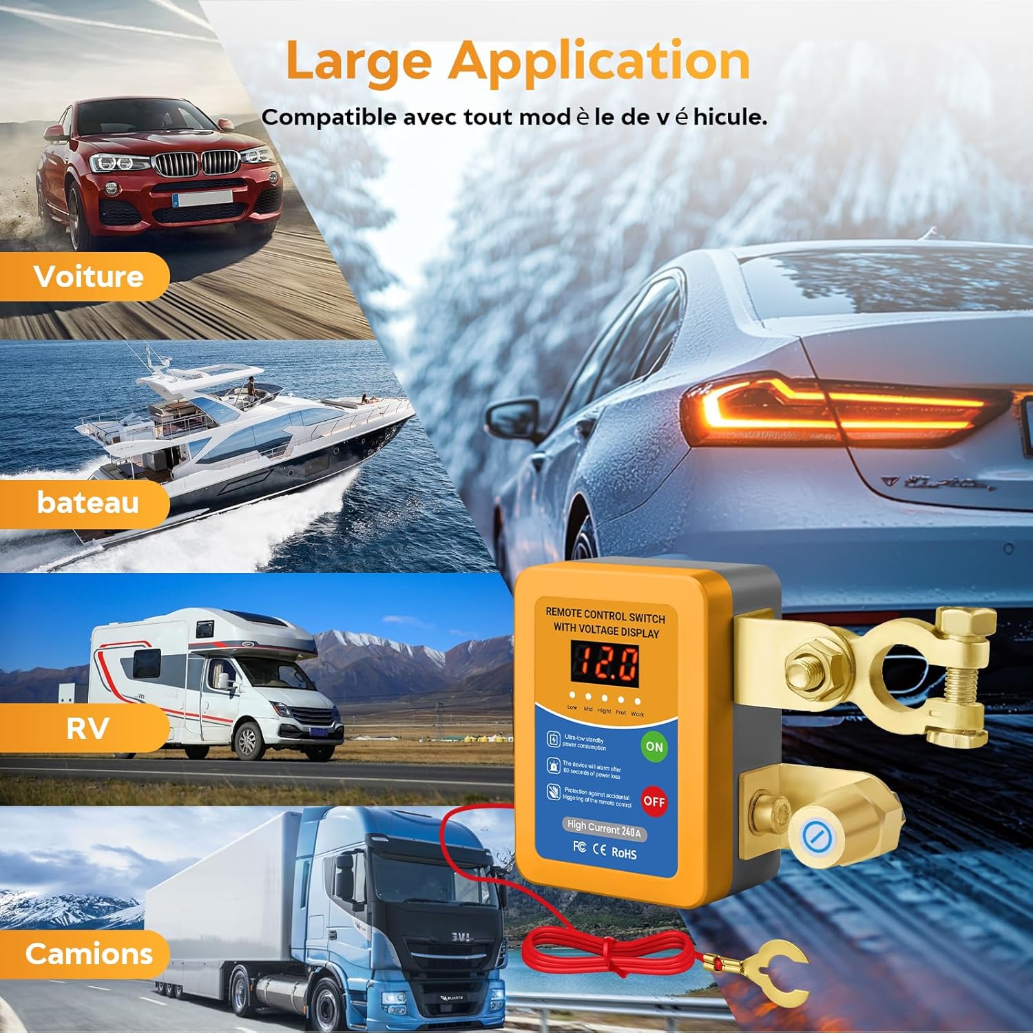 Detalle de Mtchavno Stacca Batteria per Auto 12V 240A con Telecomando – Sicurezza e Spegnimento Automatica