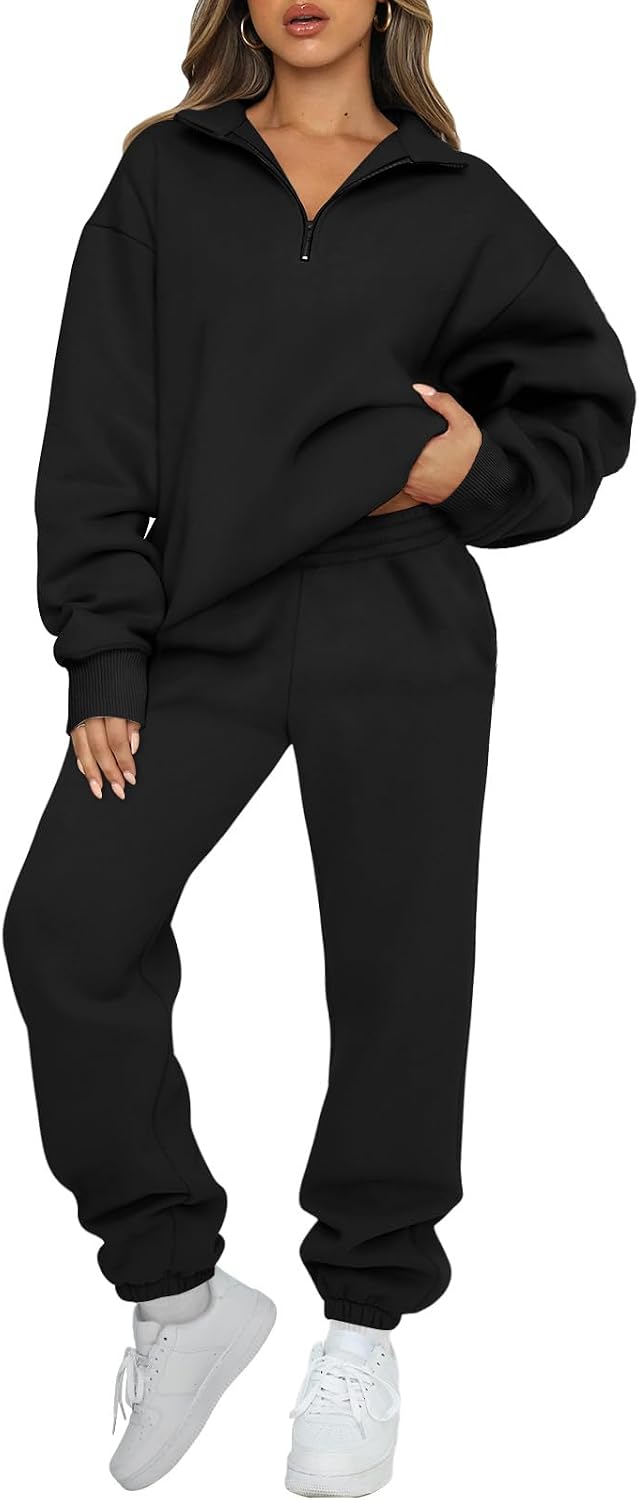 Detalle de AUTOMET Women's Two-Piece Sweatsuit with Half-Zip Pullover and Pocket Joggers