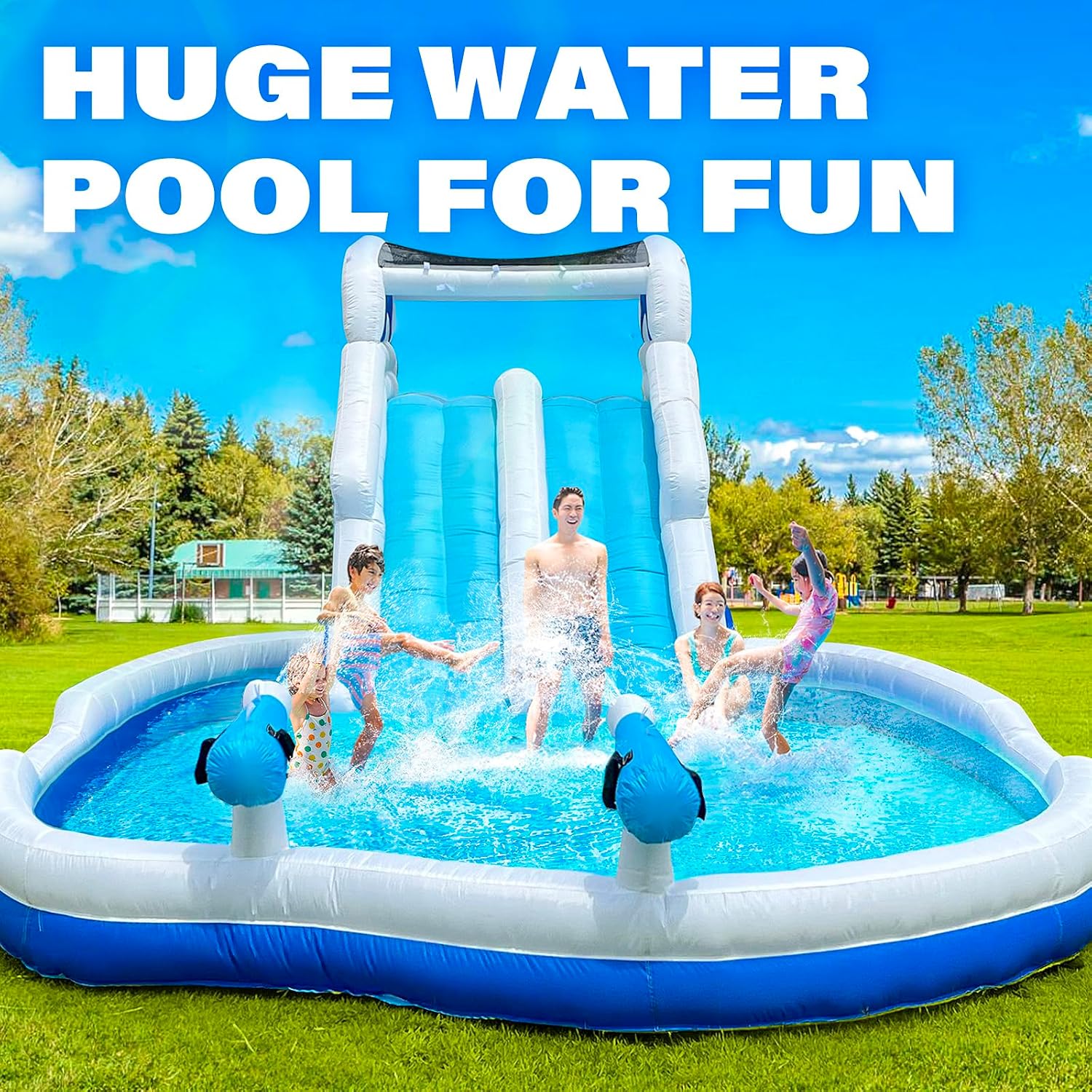 Thumbnail 6 de Inflatable Double Water Slide - 17.7FT Large Climber Water Park for Big Kids (5-10) with Splash Pool