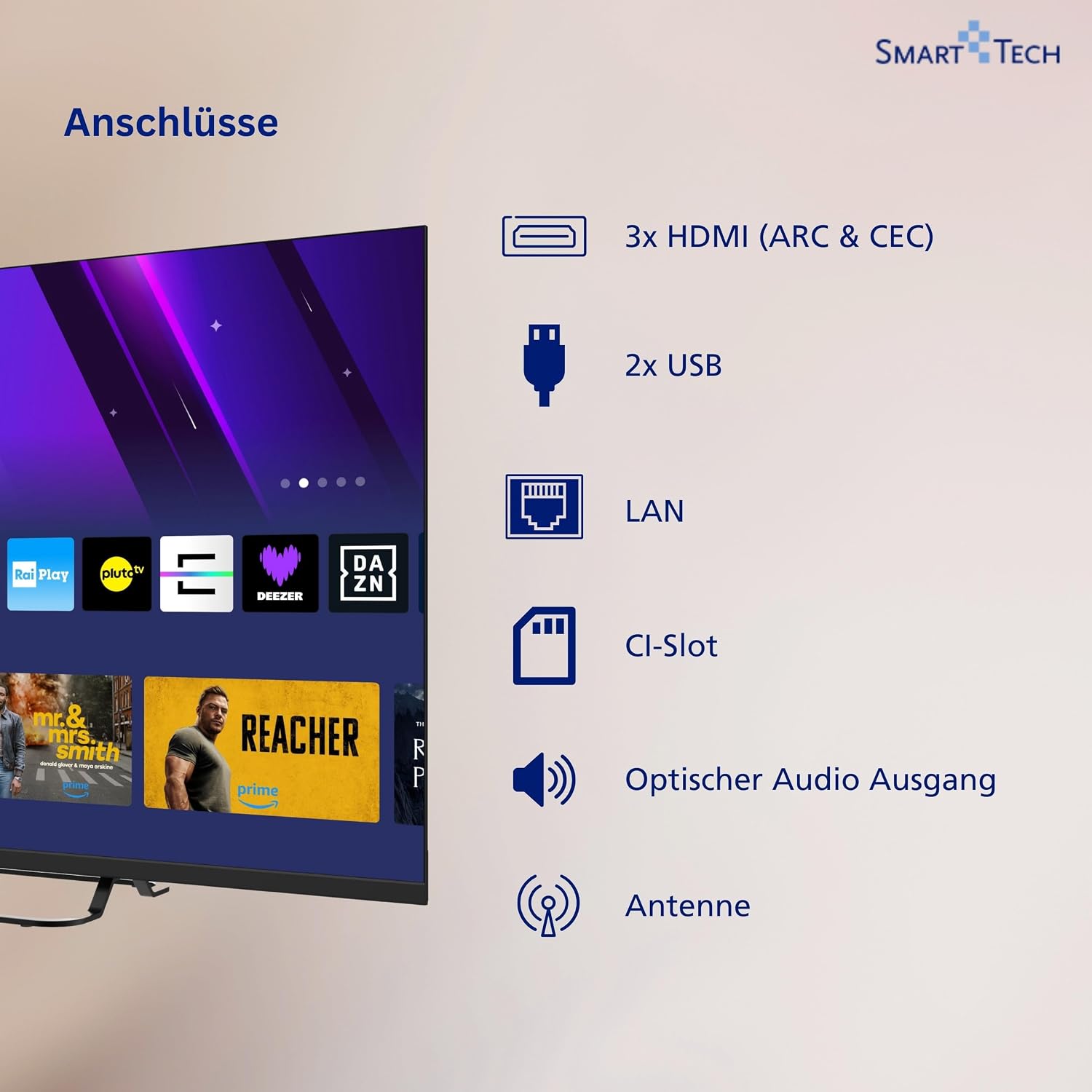 Detalle 2 de Smart Tech 40FV02V: 40 Zoll Full HD Smart TV mit VIDAA, Triple-Tuner & Dolby Audio