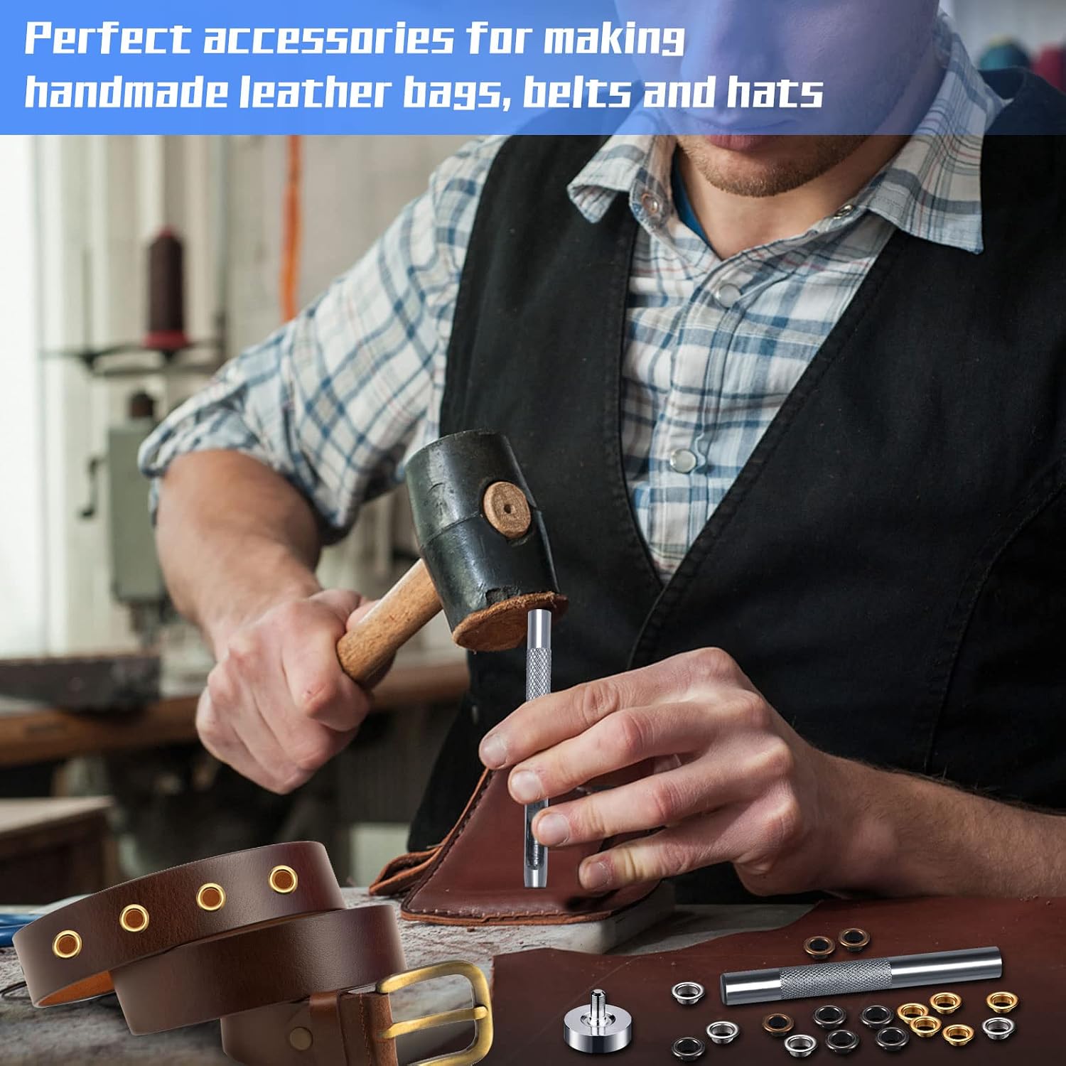 Thumbnail 2 de Occhiello Strumento Kit 200 Occhielli Grommet 5 mm con 200 Rondelle e 3 Attrezzi – tutto in una scatola di stoccaggio