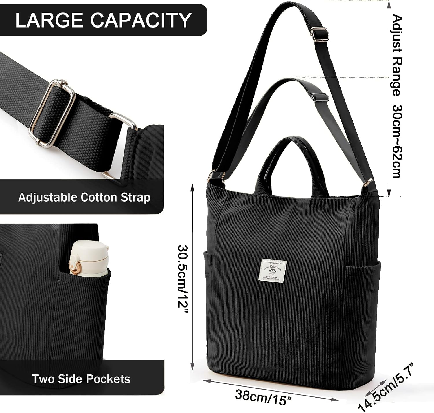 Thumbnail 5 de KALIDI Canvas Shopper 15x6x16 Zoll