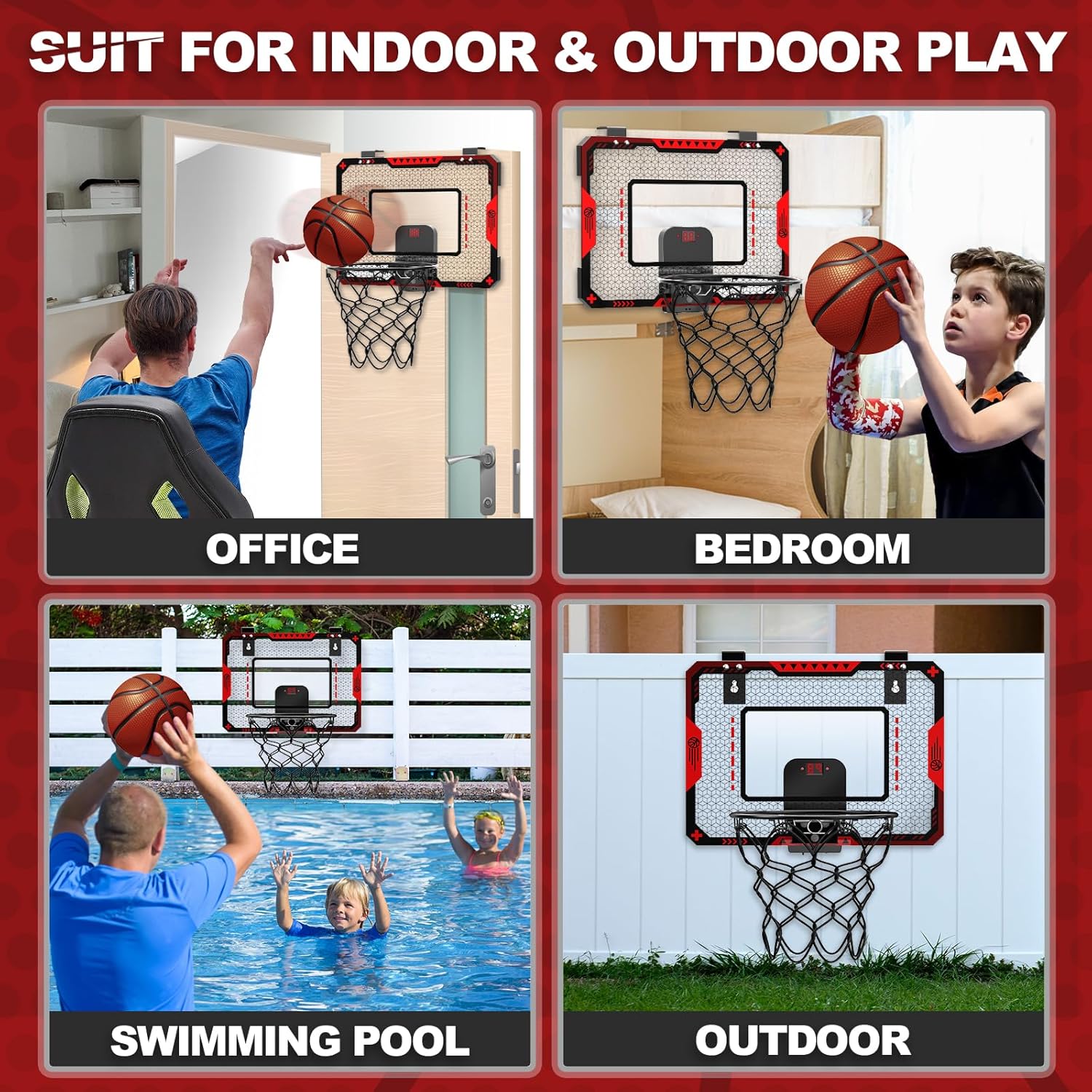 Thumbnail 6 de Indoor Basketball Hoop with Electronic Scoreboard — Door Mount for 5+ Year Olds