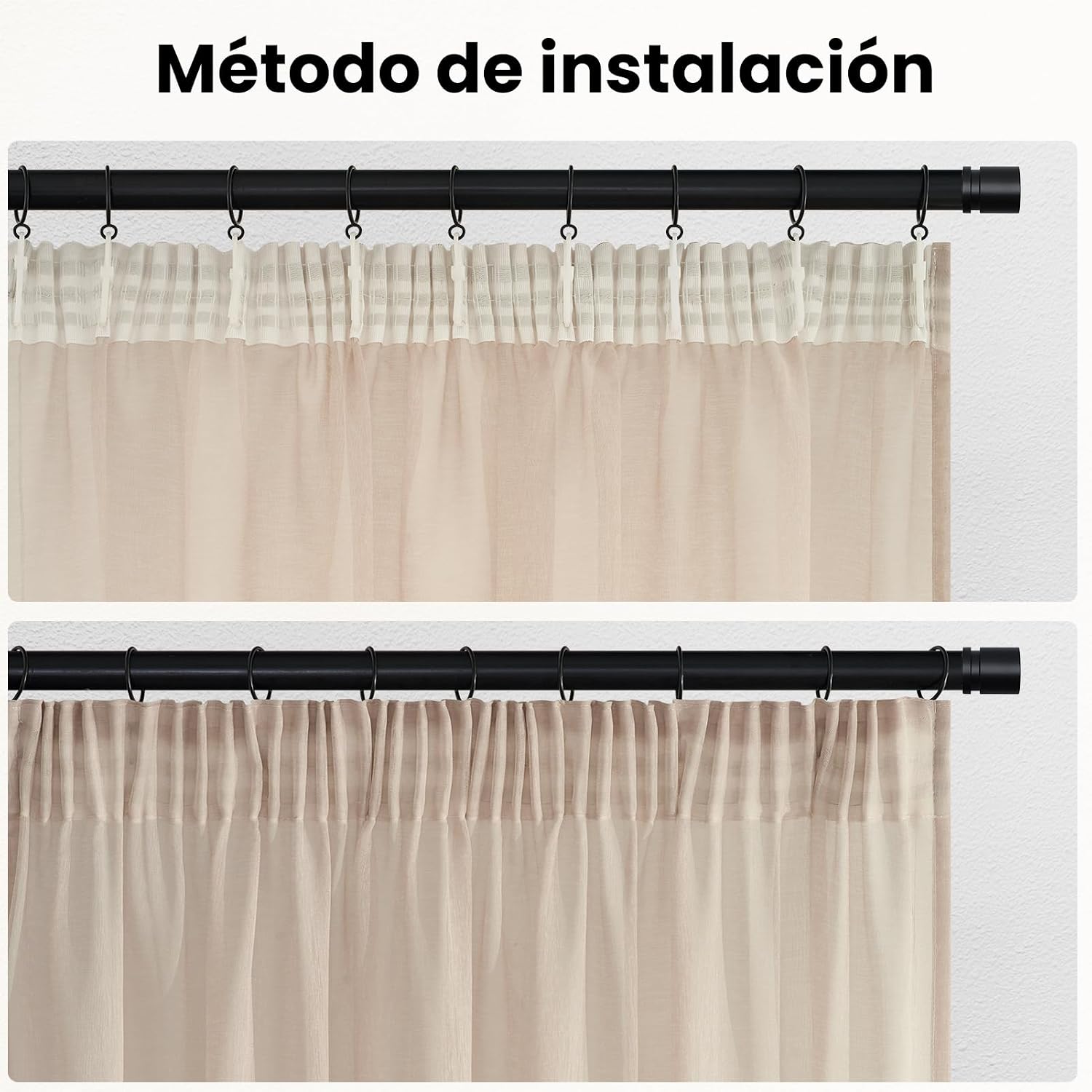 Thumbnail 5 de Topfinel Voile-Vorhang Beige 228 x 228 cm – 1 Stück, Kräuselband für Schienensysteme