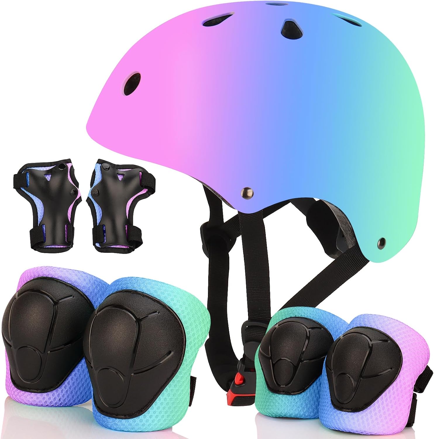Detalle de Color Gradient Adjustable Kids Bike Helmet with Knee and Elbow Pads (Ages 3–14) with 7-in-1 Protective Gear