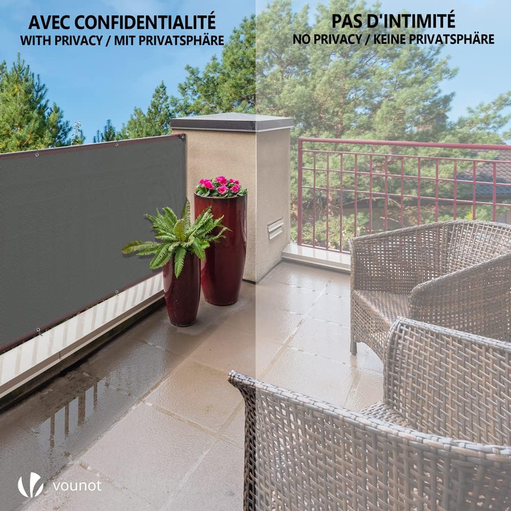 Thumbnail 6 de vounot Brise Vue Occultant en HDPE 230 g/m² avec Attaches – 1,5x20 m, Gris