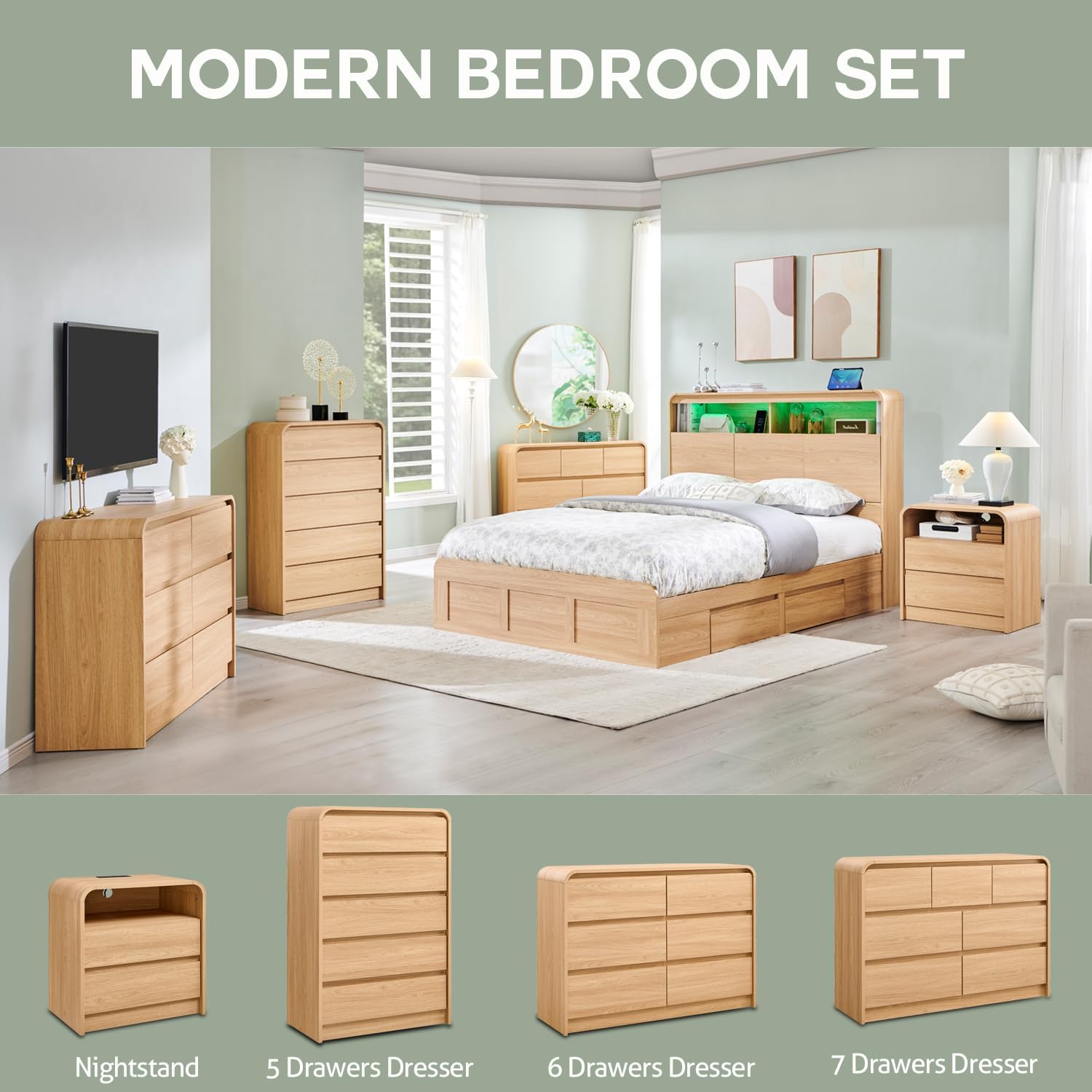 Detalle 2 de Aitjunz 5-Drawer Dresser, Natural Oak