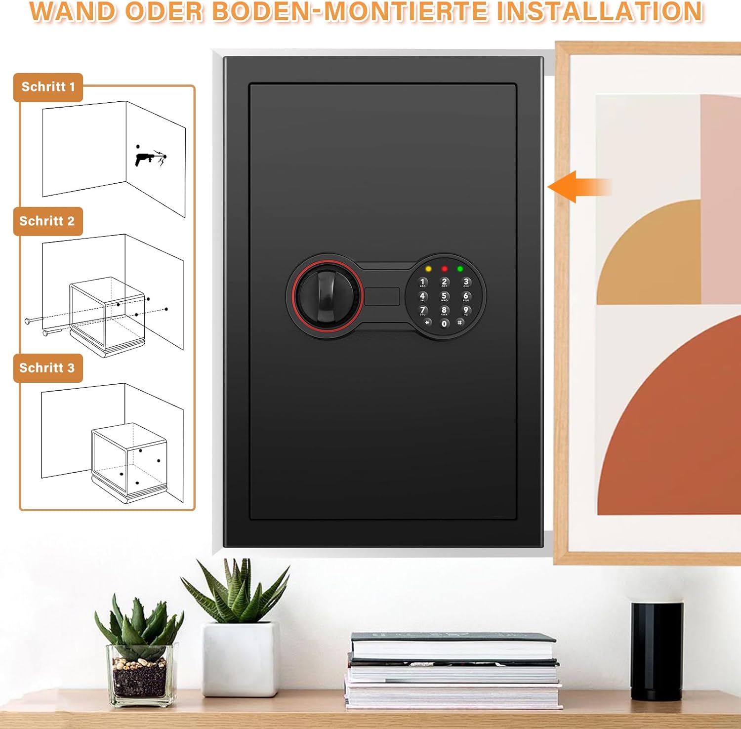 Detalle de 70L Großer Safe Tresor: Digitales Tresor mit Schlüssel, Alarm, Abnehmbarem Regal und Wand-/Schrankverankerung