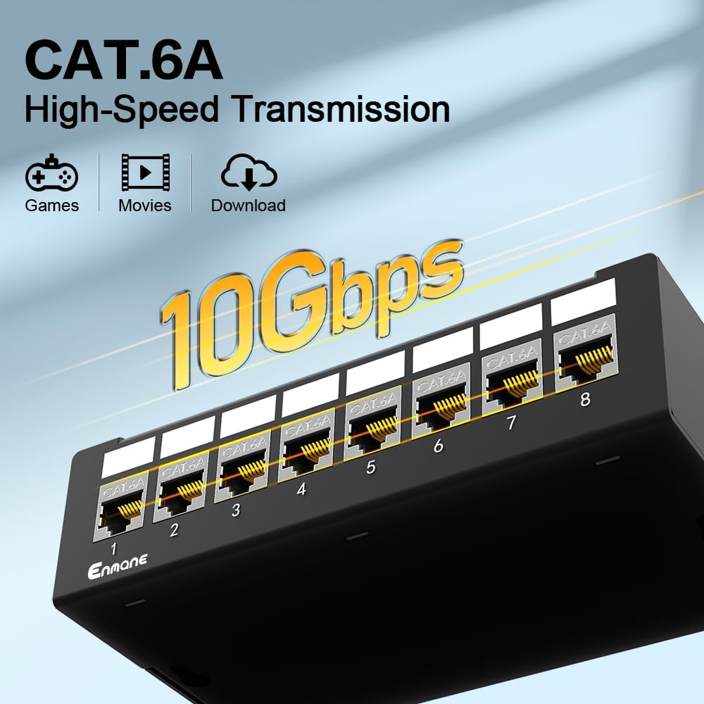 Detalle 1 de Enmane CAT6a-8Port 8ポート CAT6Aキーストーンパッチパネル 1U・シールド対応
