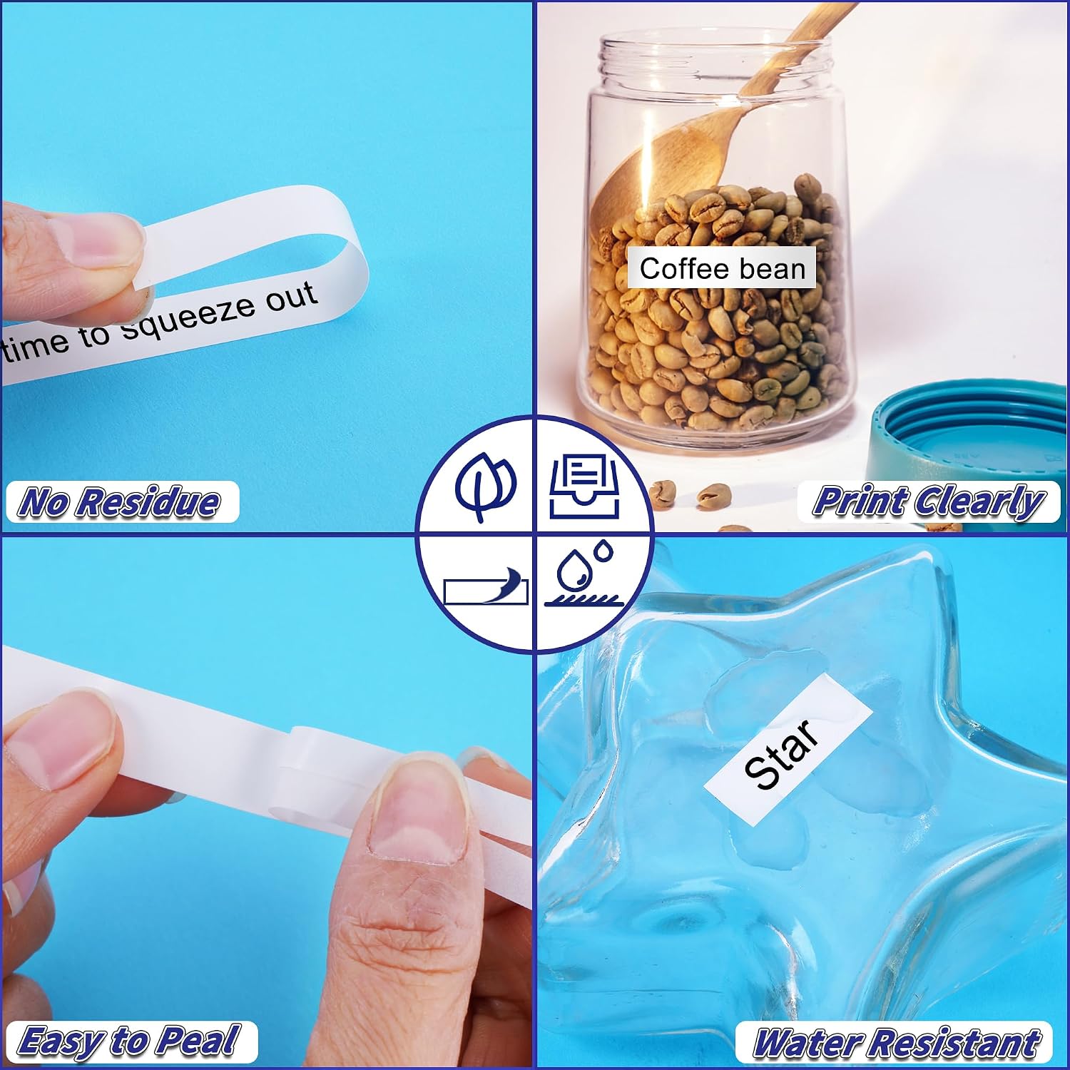 Detalle de YIIFELL LetraTag-labeltape 12 mm x 4 m, zwart op wit, set van 6