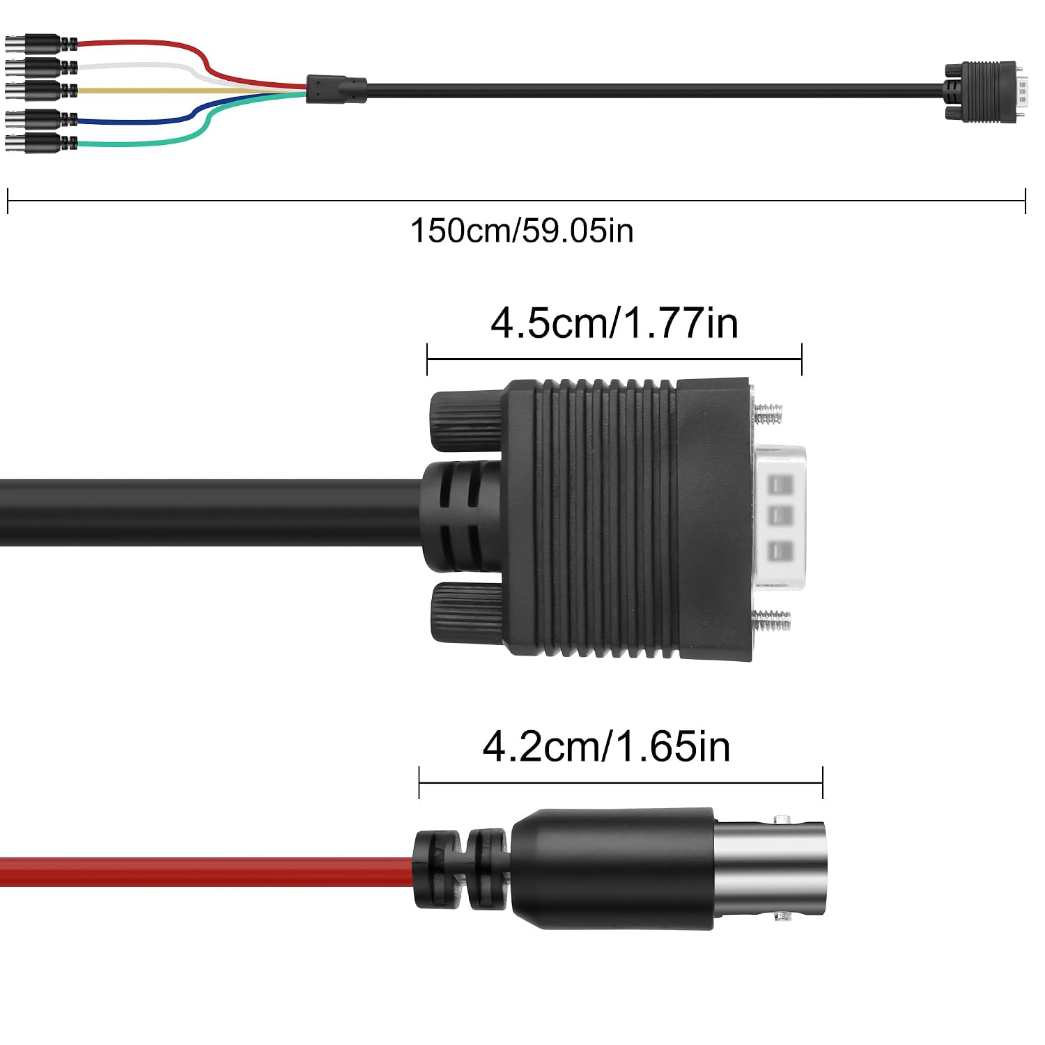 Thumbnail 6 de XMSJSIY VGA to 5 BNC (RGBHV) Coaxial Monitor Extension Cable, 15Pin VGA Male to 5 BNC Female, 1.5m