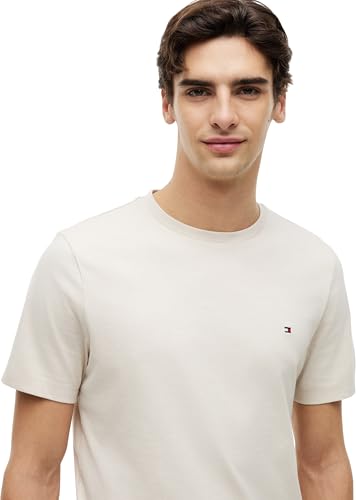 Detalle 2 de Tommy Hilfiger Herren T-Shirt Kurzarm Seasonal Solid Tee mit Rundhalsausschnitt, Elfenbein (Newsprint), XL
