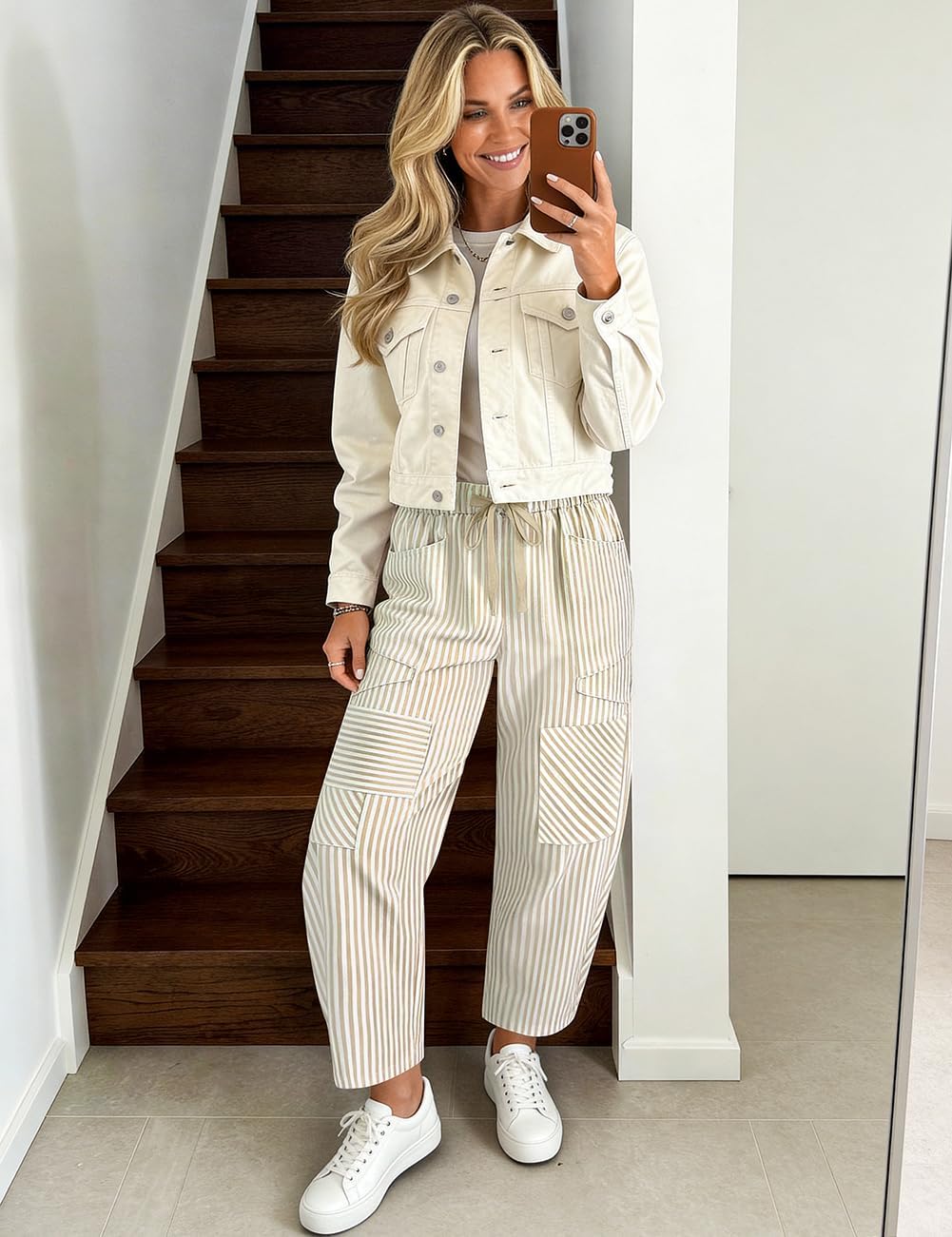 Detalle 2 de TARSE Striped Linen-Blend Barrel Pants with Pockets, Drawstring Waist