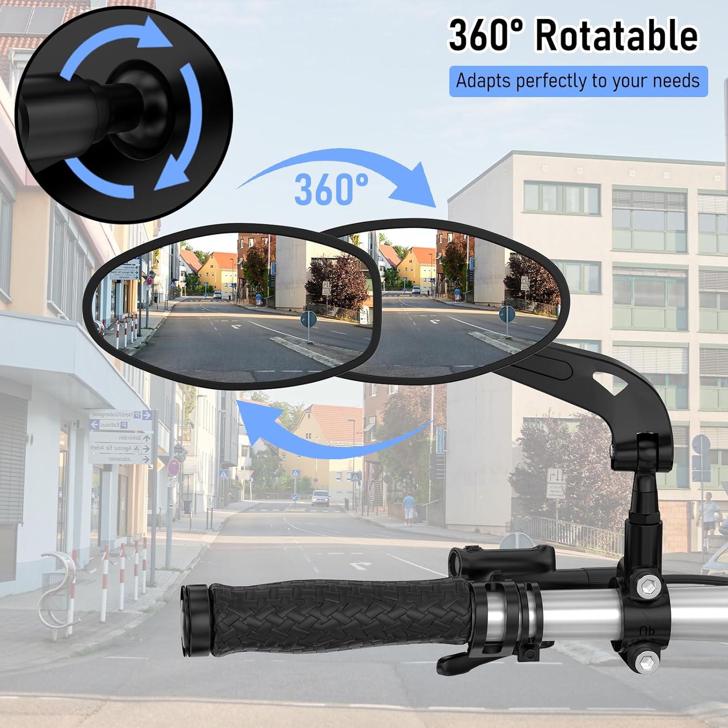 Detalle 2 de Bike Mirror 1 Pair: HD Wide Angle Large Bicycle Rear View Mirror for 22-25mm Handlebars