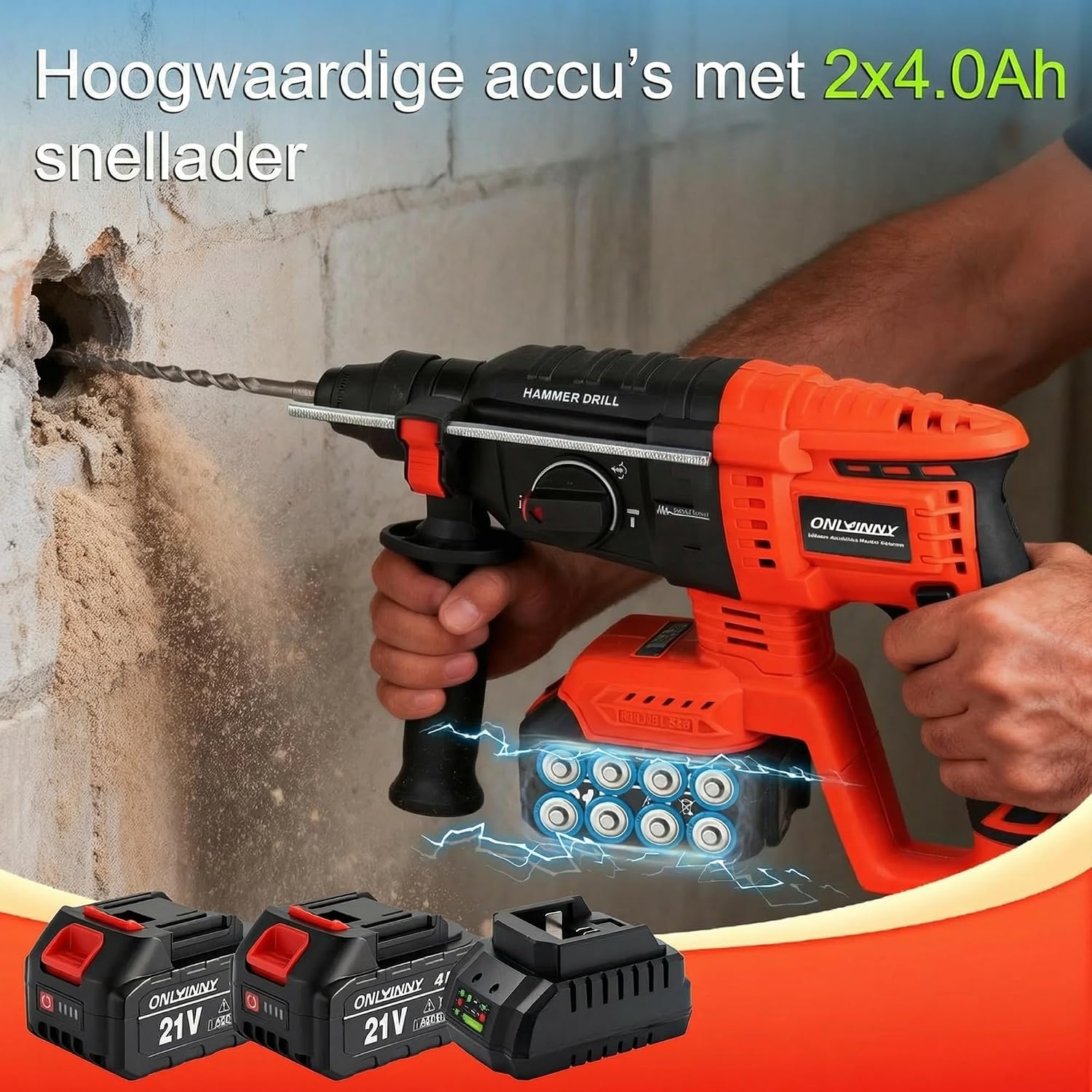 Thumbnail 6 de OnlyinNY AX-VBFG-YCQW accu-boorhamer met SDS-Plus en 3 werkmodi