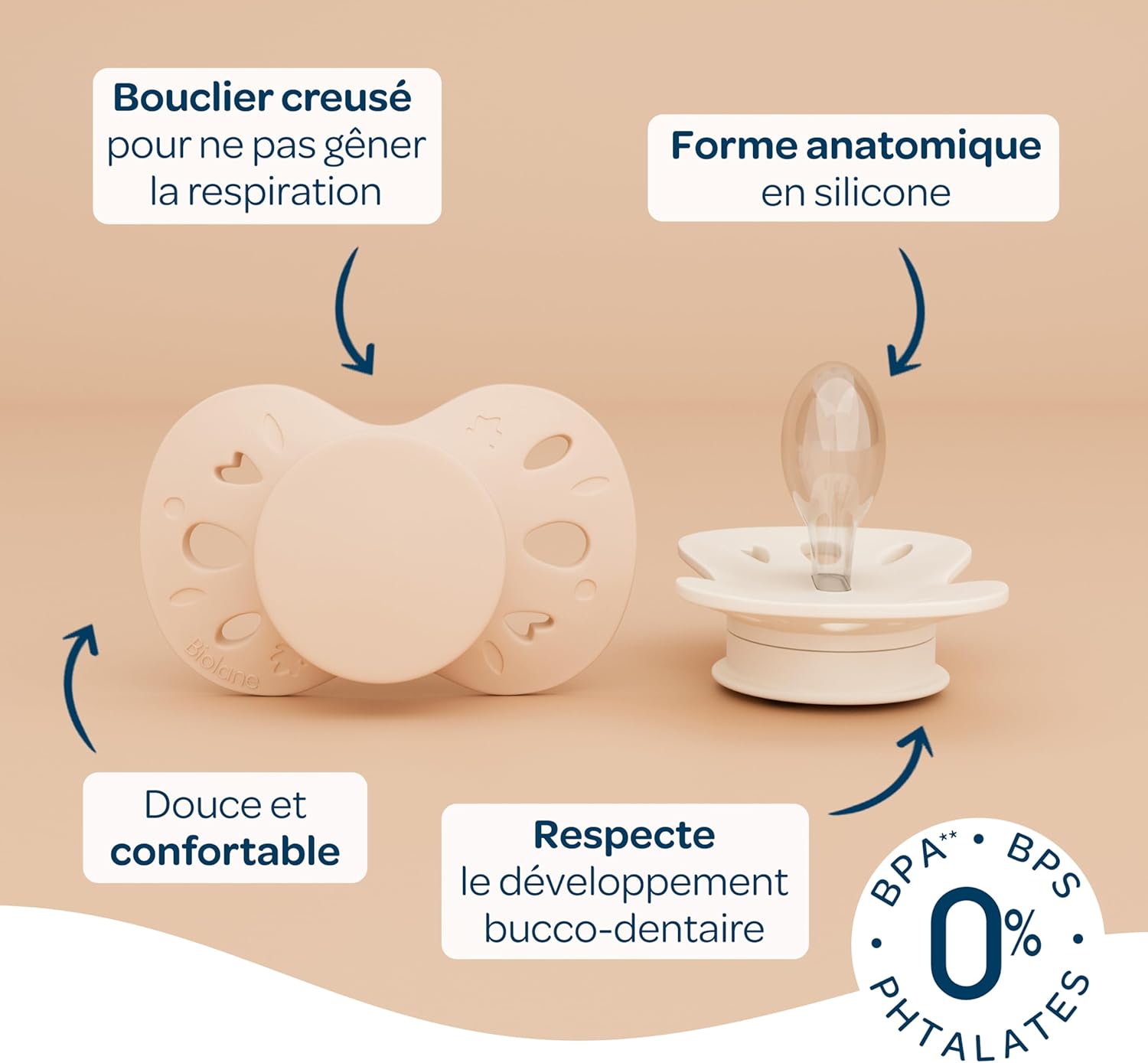 Thumbnail 3 de BIOLANE – Lot de 2 sucettes anatomiques et Attache-tétine Beige (18 mois et +)