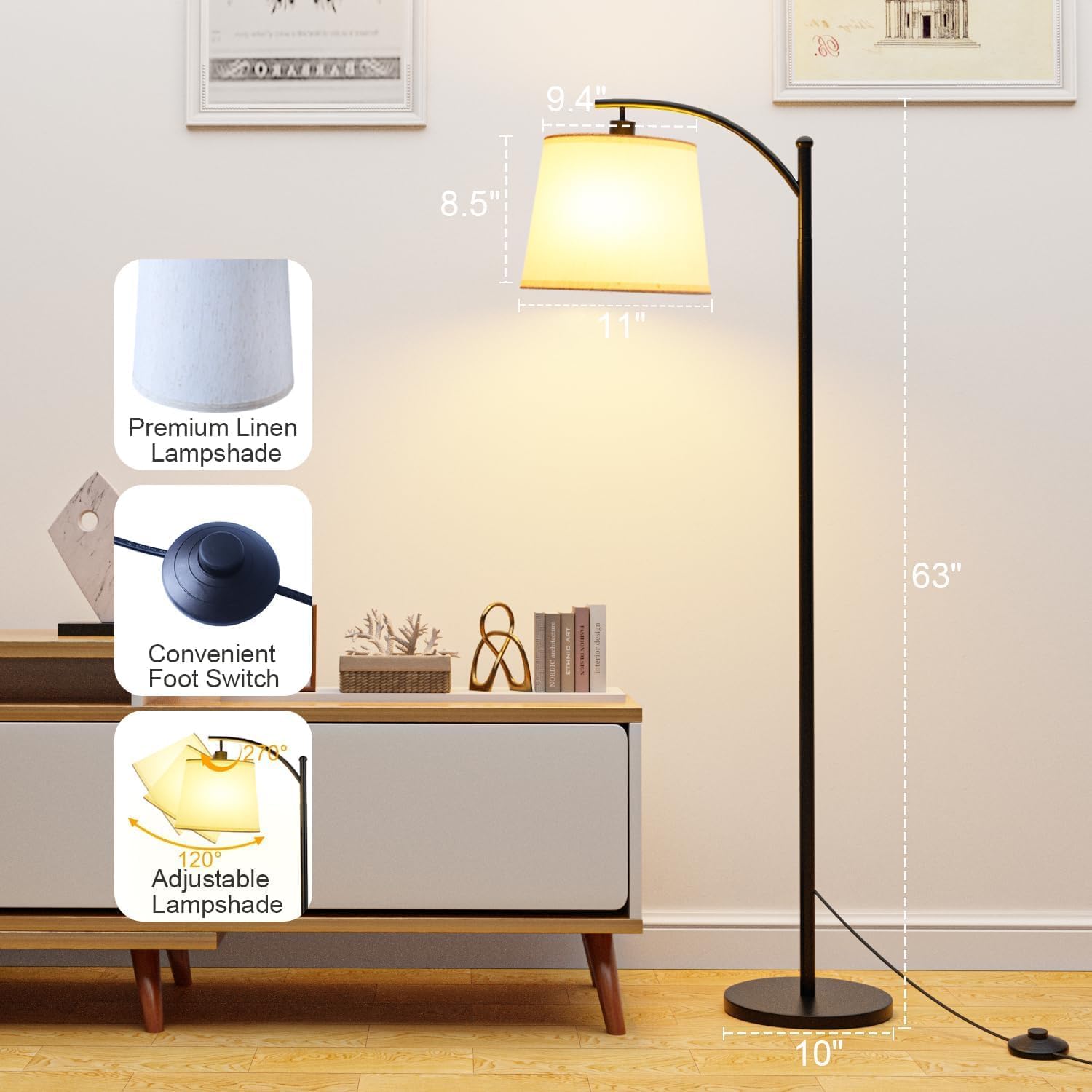 Thumbnail 5 de Miootly Lampada da terra per soggiorno con telecomando, dimmer ad arco e interruttore a pedale