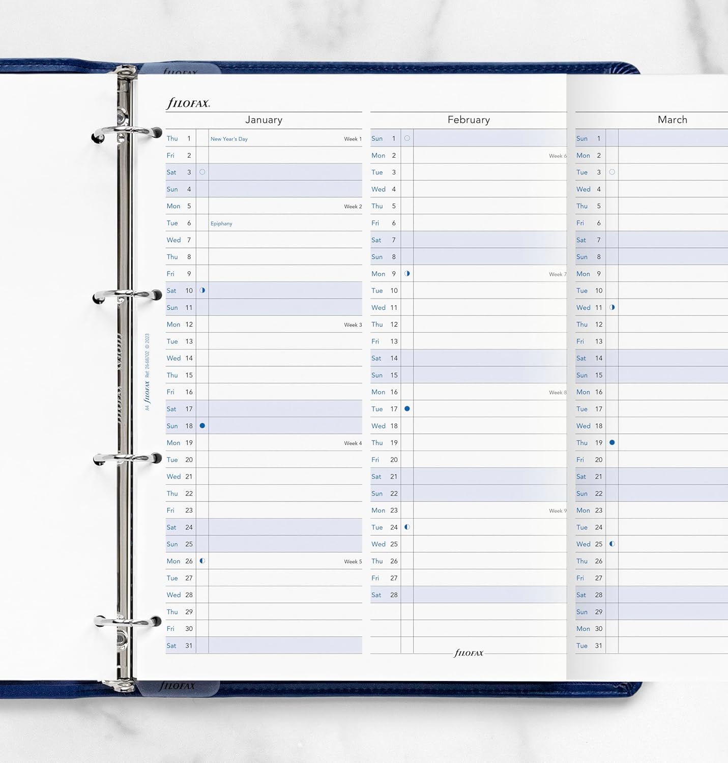 Detalle de Filofax Planning annuel A4 (multilingue) 2026 – Recharge papier 210 x 297 mm (100 g/m²)