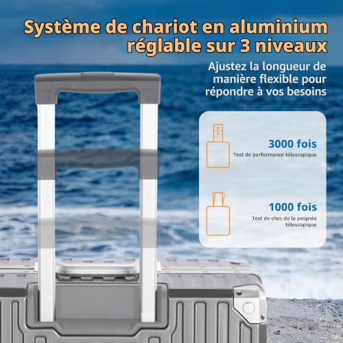 Detalle de ALPHA CAMP Valise Grand Taille XL 76x49x30 cm — coque rigide aluminium/polycarbonate, 98L, TSA