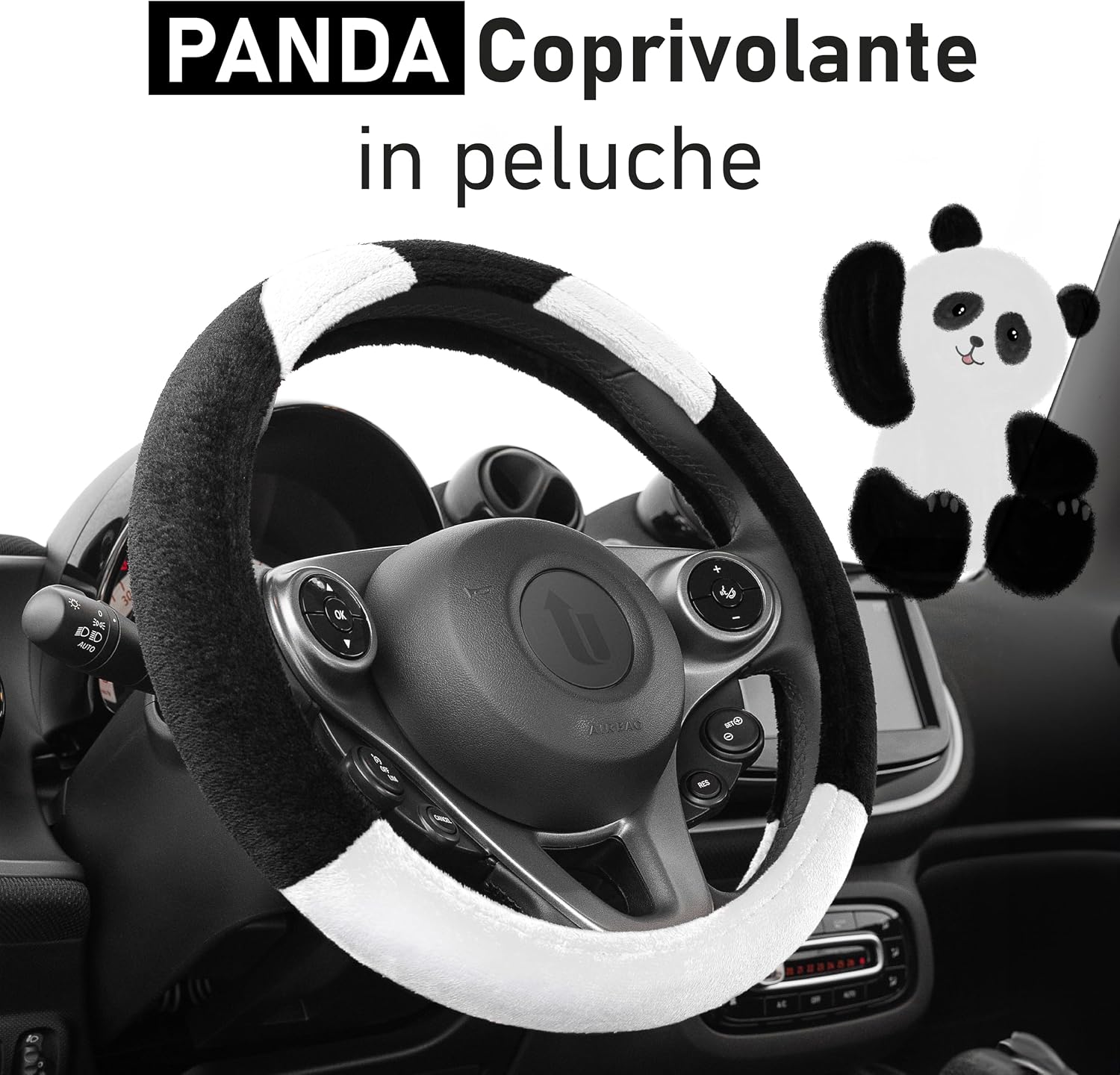 Detalle 2 de Upgrade4cars Coprivolante 37-39 cm peloso nero-bianco