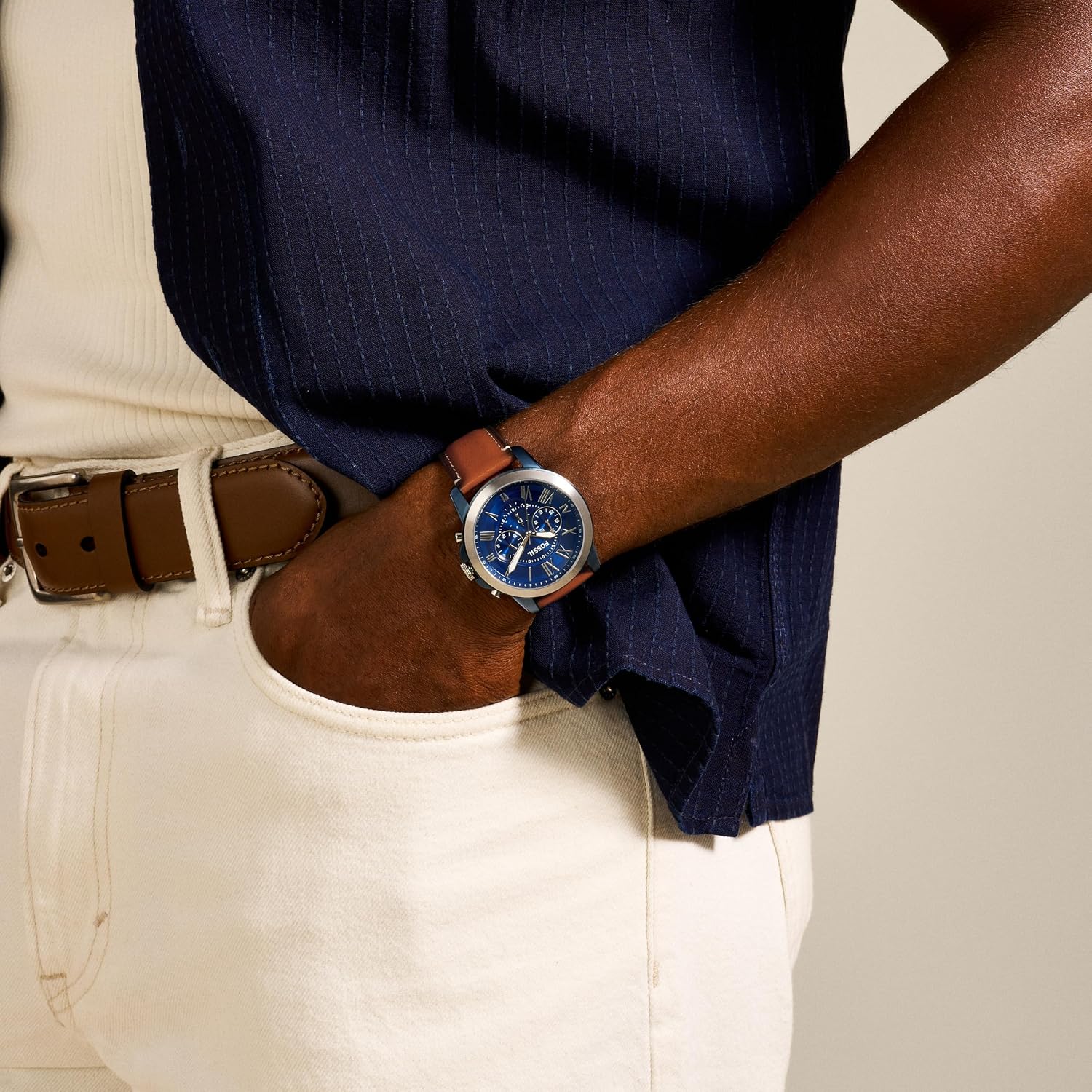 Detalle de Fossil Grant Uhr Für Herren – Quarz-Chronograph, 44 mm Gehäuse, Edelstahl- oder Lederband