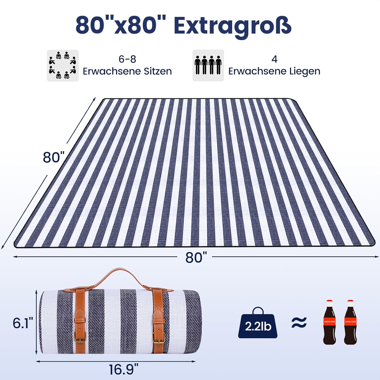 Detalle de Sapsisel Picknickdecke 200 x 200 cm – extragroß, wasserdicht und faltbar