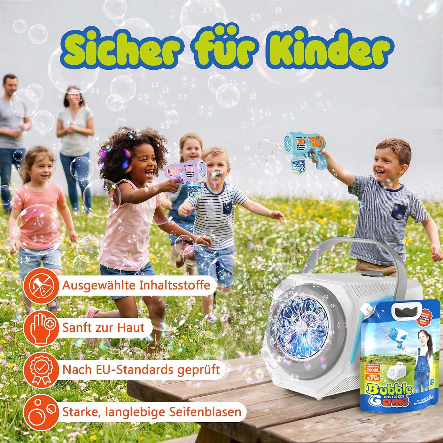 Detalle de Blubbel 2L Seifenblasenflüssigkeit – Nachfüllkonzentrat für Seifenblasenpistole und Bubble Machine