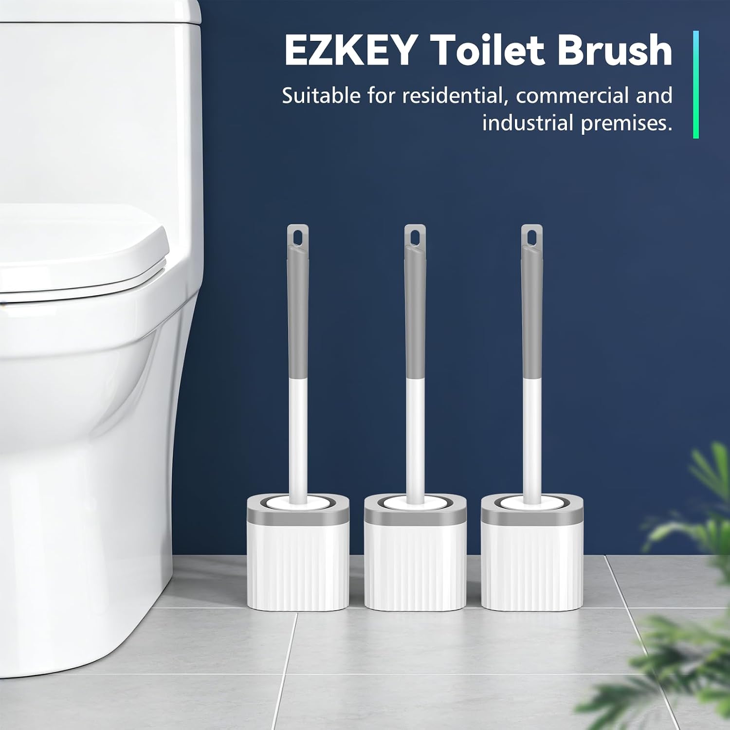 Thumbnail 6 de EZKEY 3-Pack Compact Toilet Brush and Holder Set with Hidden Holder and Drip-Proof Base