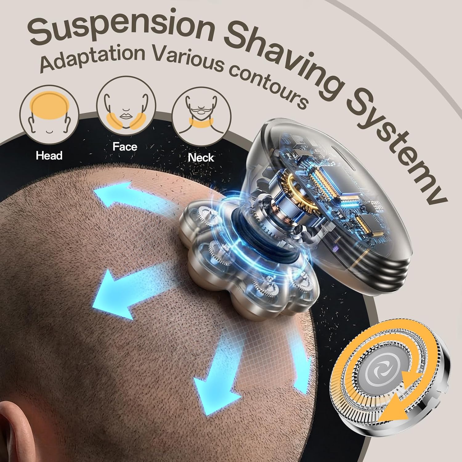 Thumbnail 1 de Electric Head Shaver for Men: 7D Flexible Rotary Shaver with IPX7 Waterproof 5‑in‑1 Grooming Kit
