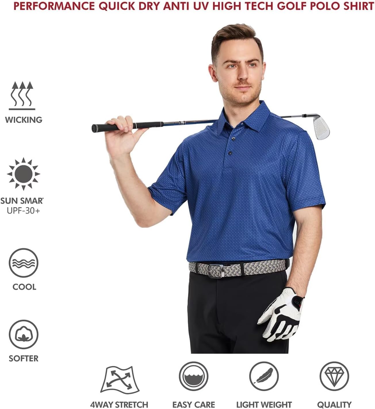 Thumbnail 4 de Golf Shirts for Men Dry Fit Short Sleeve Print Performance Moisture Wicking Polo Shirt