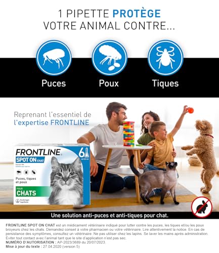 Detalle de FRONTLINE Spot On Chat – Anti-puces, tiques et poux pour chats (6 pipettes) – Fabriqué en France