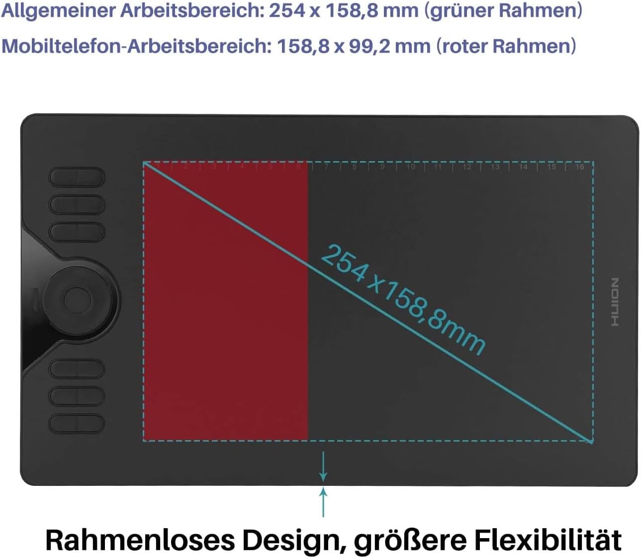 Detalle de HUION HS610 Grafiktablett (10 x 6,25 Zoll) mit 8.192 Stiftdruck und Neigungsfunktion