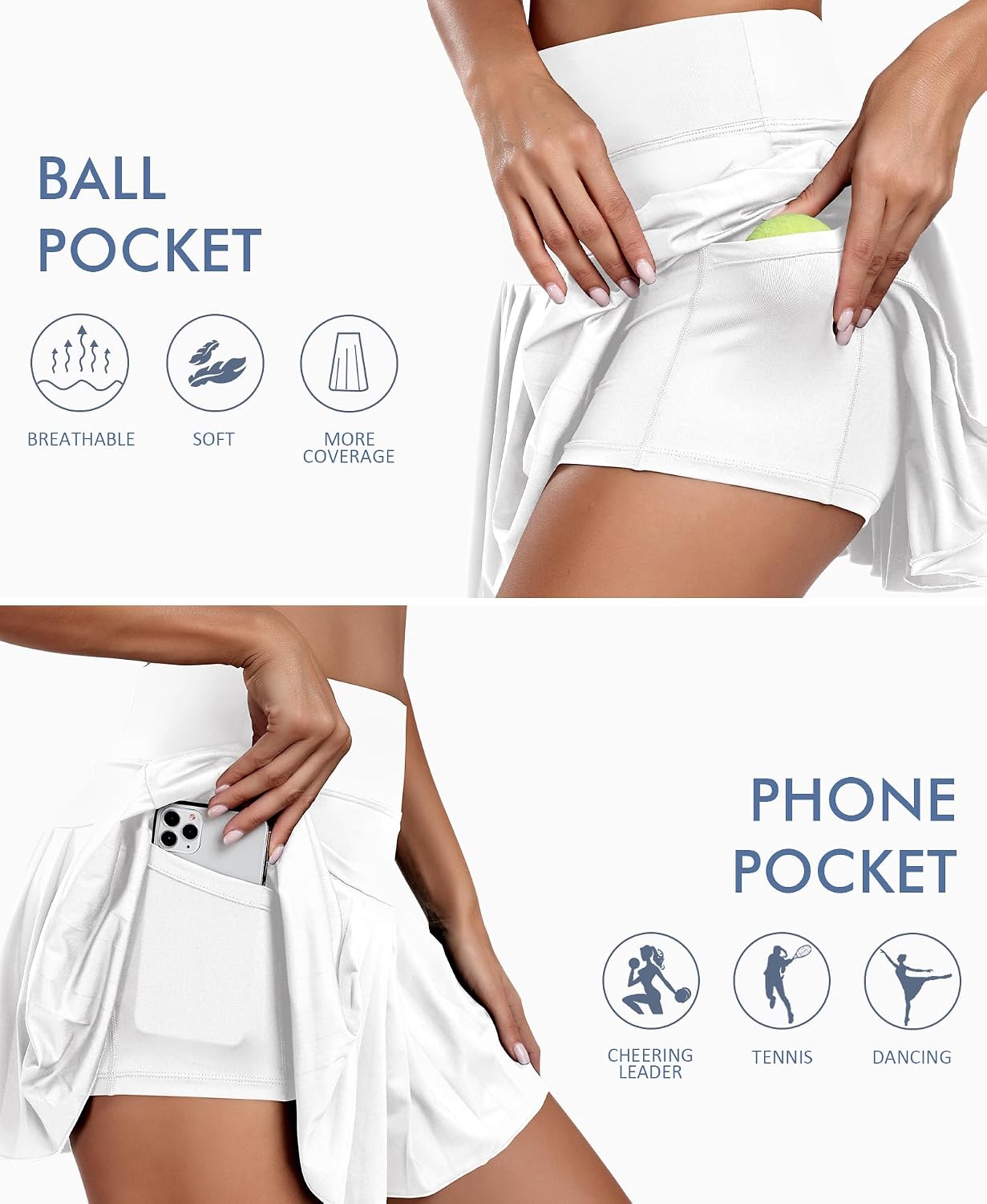 Detalle de JoyGirl Pleated Tennis Skirt with Built-In Shorts Skort (Women) – 2-in-1 Athletic Wear