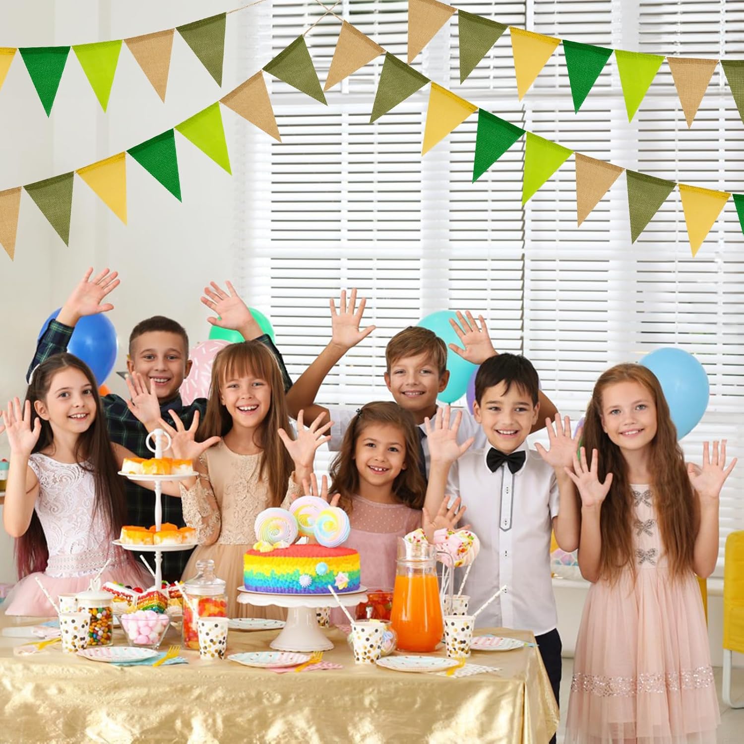 Thumbnail 6 de jijAcraft Wimpelkette Outdoor wetterfest Salbeigrün – 20 m Garten-Wimpelgirlande mit 60 Wimpeln