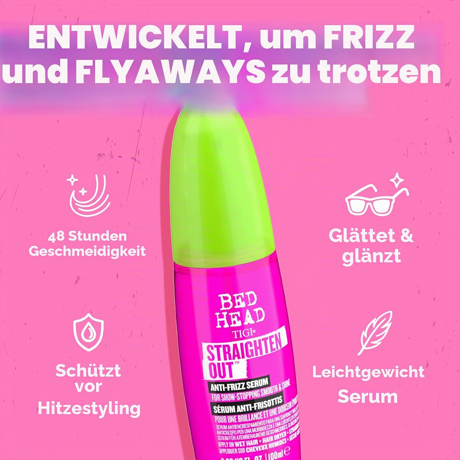 Detalle de Bed Head by TIGI Straighten Out Anti-Frizz-Serum – 100 ml für glattes, glänzendes Haar