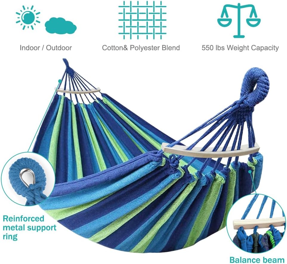 Detalle de MOSFiATA 275x155cm Hammock with Spreader Bars and Thick Canvas (up to 550 lb) for garden camping
