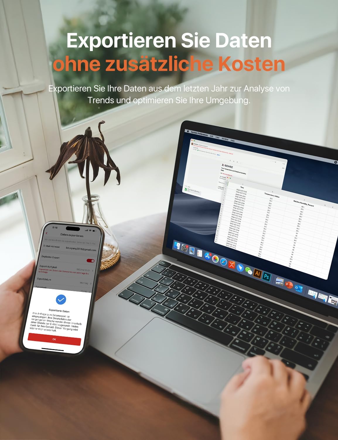 Thumbnail 6 de X-Sense WLAN Thermo-/Hygrometer für innen inkl. 2,7-Zoll-LCD und App (mit Basisstation SBS50, STH0A41)