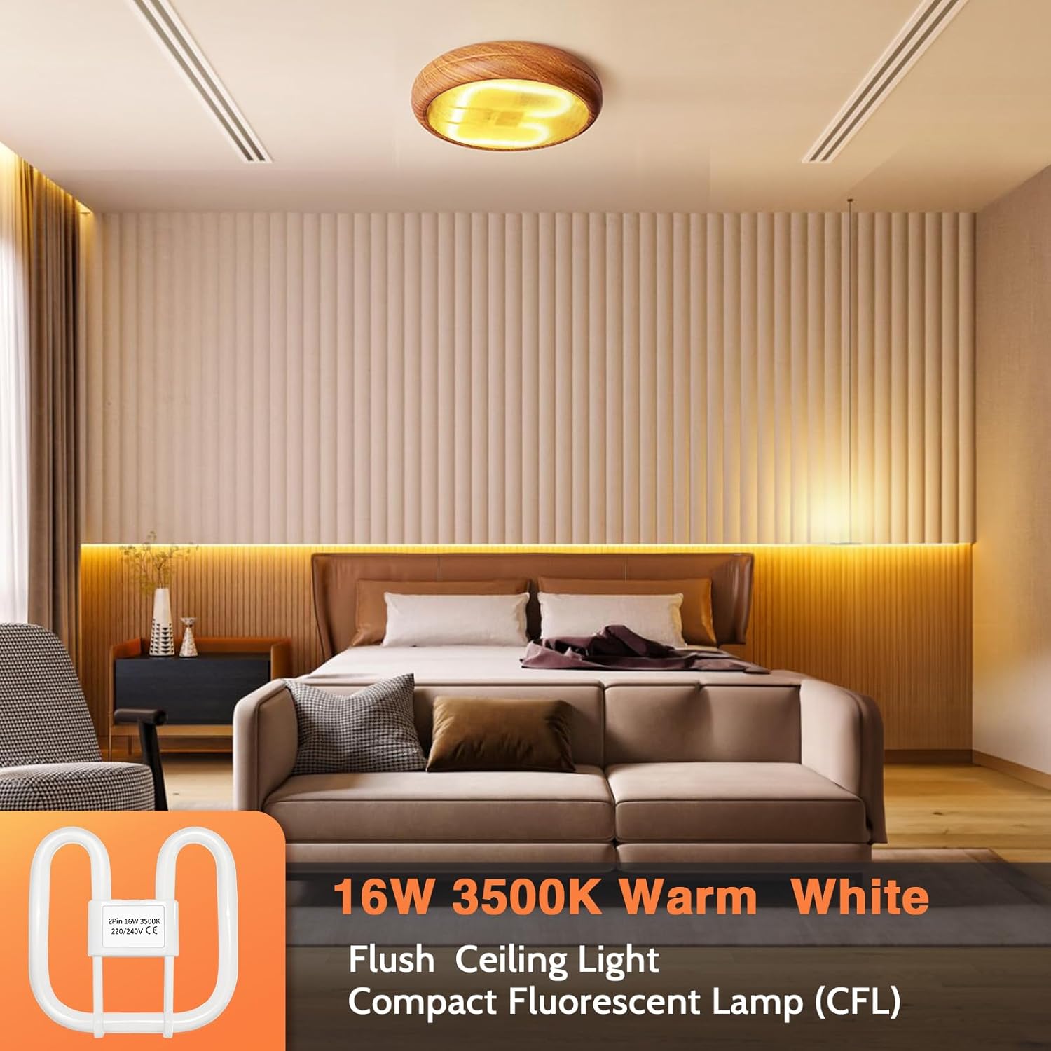 Thumbnail 1 de Akynite 16W 2D Square 2-Pin GR8 Cap Warm White CFL Lamp (3500K) – 230V, 950 lm, Non-Dimmable