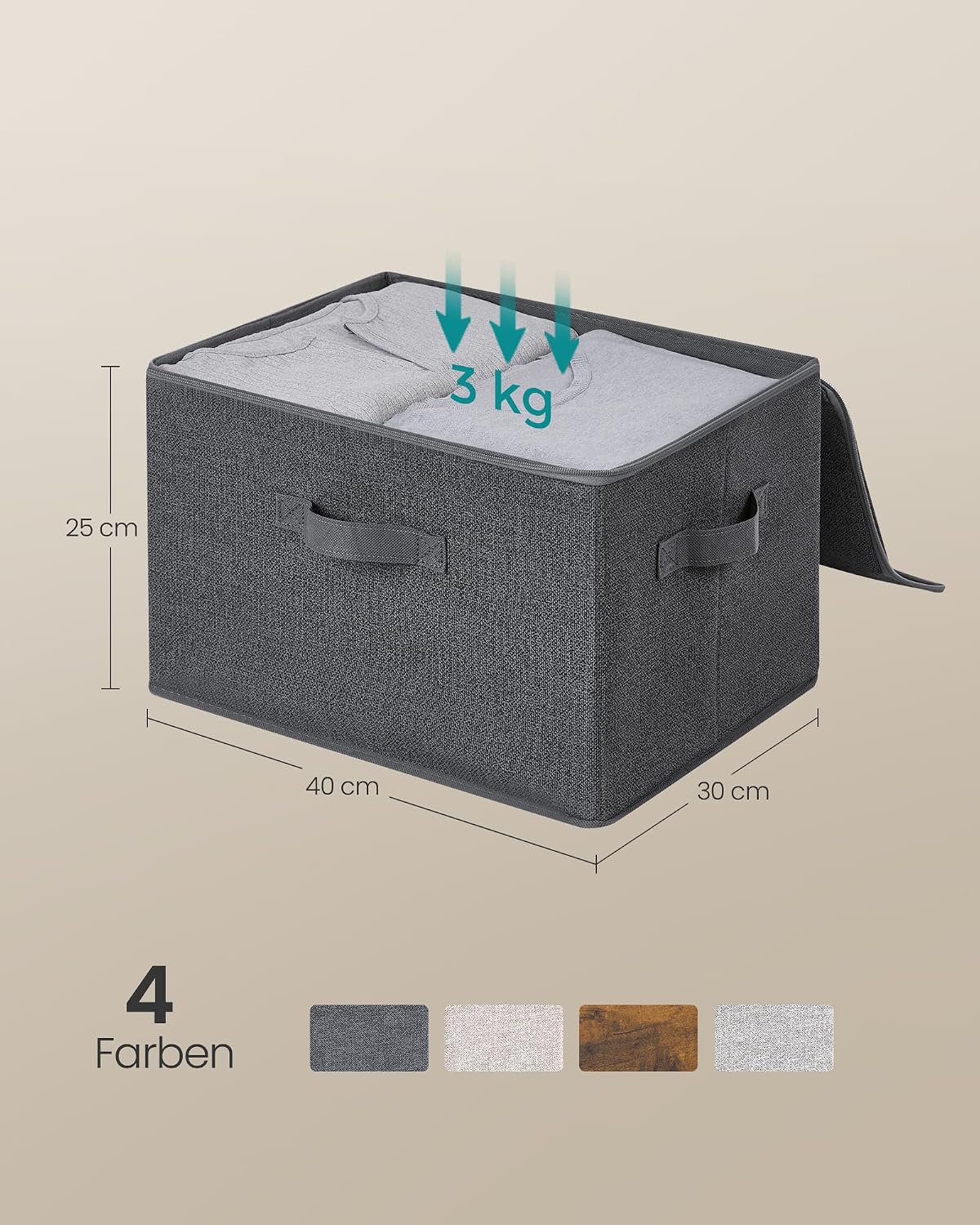Detalle 1 de SONGMICS RYZB03G Aufbewahrungsbox 3er Set, 40 x 30 x 25 cm