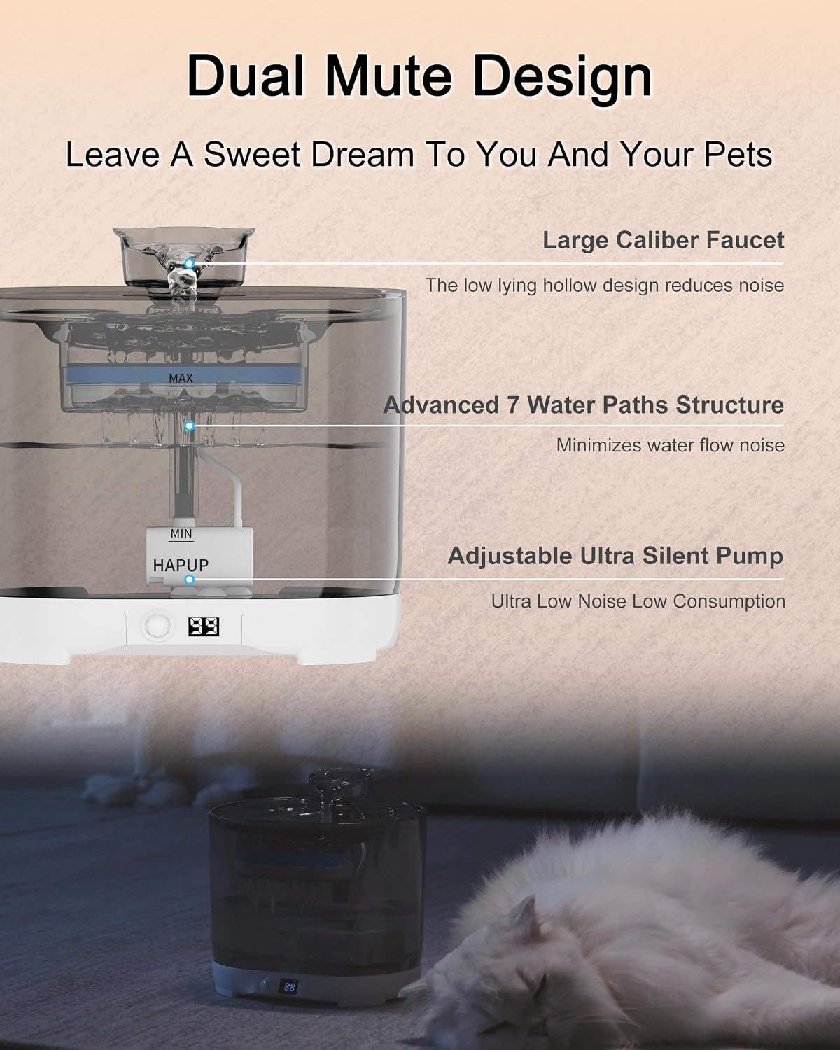 Thumbnail 6 de HAPUP Cordless Cat Water Fountain, 73 oz