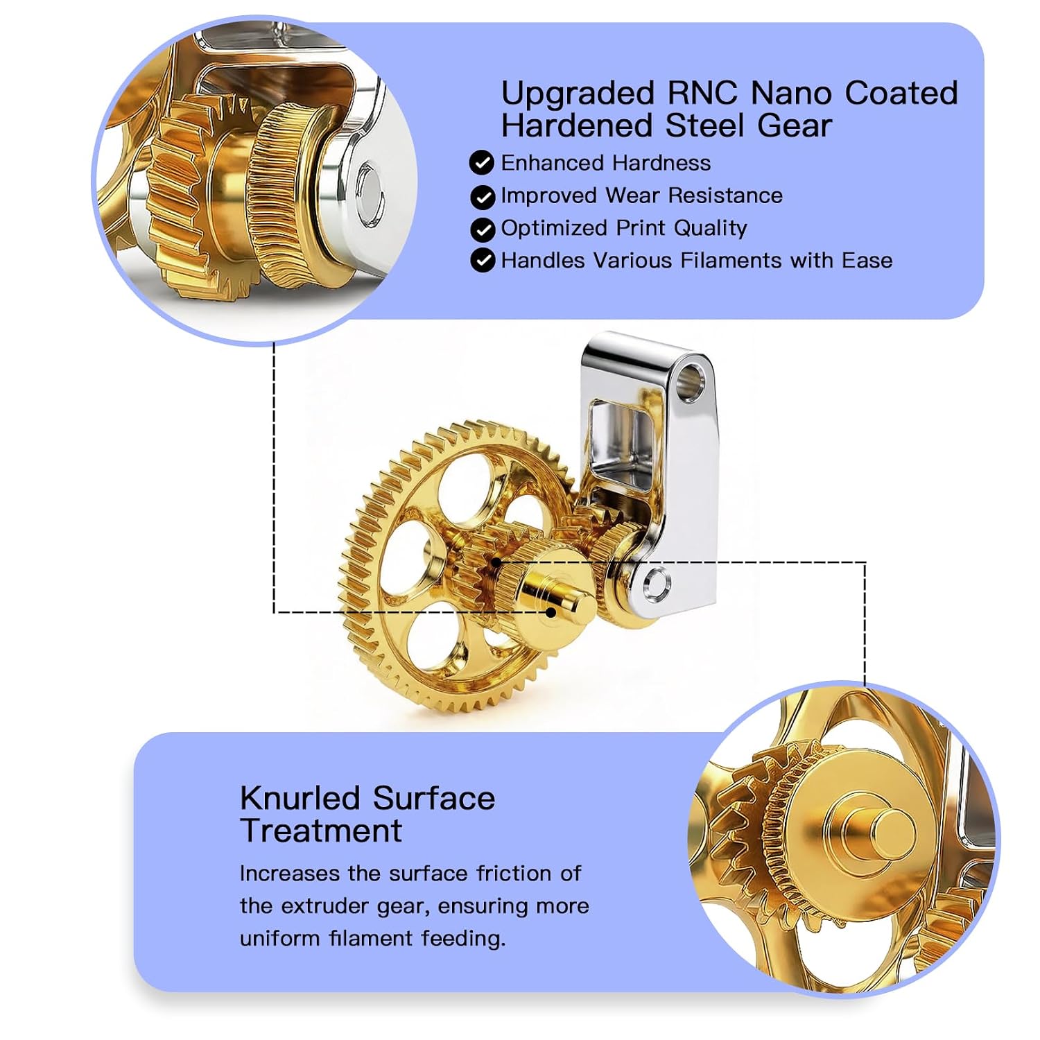 Detalle 2 de Extruder Zahnrad für Bambu-Lab P1P/P1S/X1C/X1E – gehärtetes Metallgetriebe mit goldener RNC-Beschichtung