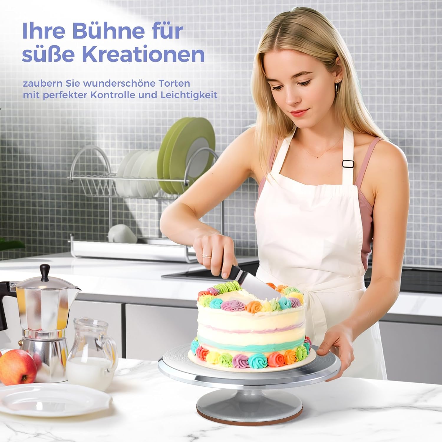 Detalle 2 de Ohuhu Tortenplatte Drehbar aus Aluminiumlegierung – 30 cm mit Stümpfen & Zubehör